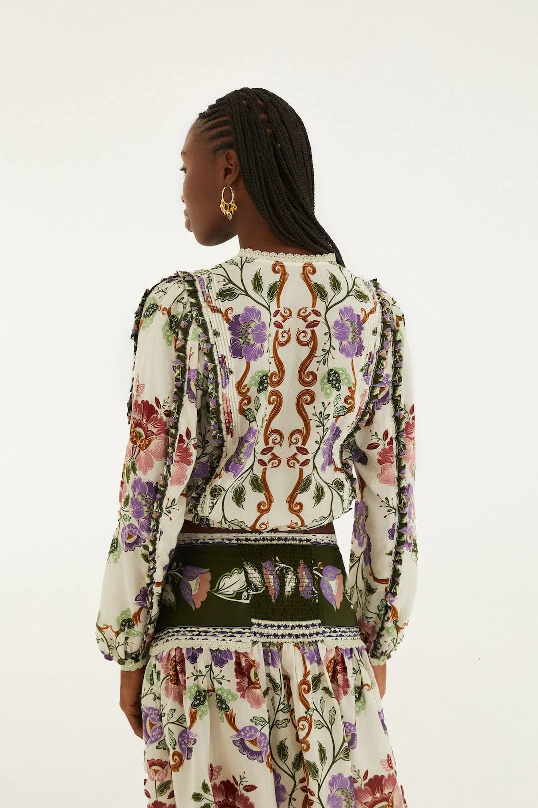 Cream Rococo Flowers Lace Long Sleeve Blouse - Image 3