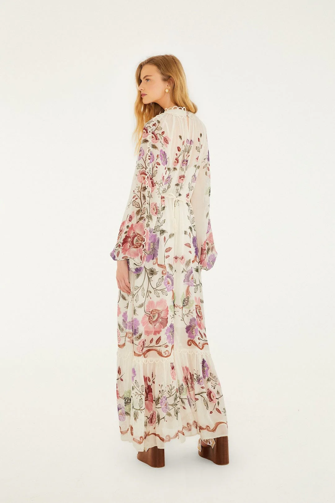 Cream Rococo Flowers Lace Maxi Dress - Image 3