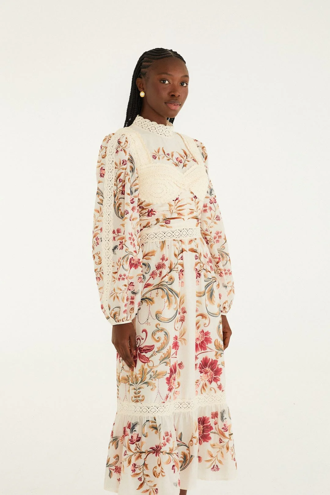 Cream Royal Garden Long Sleeve Crochet Midi Dress - Image 4