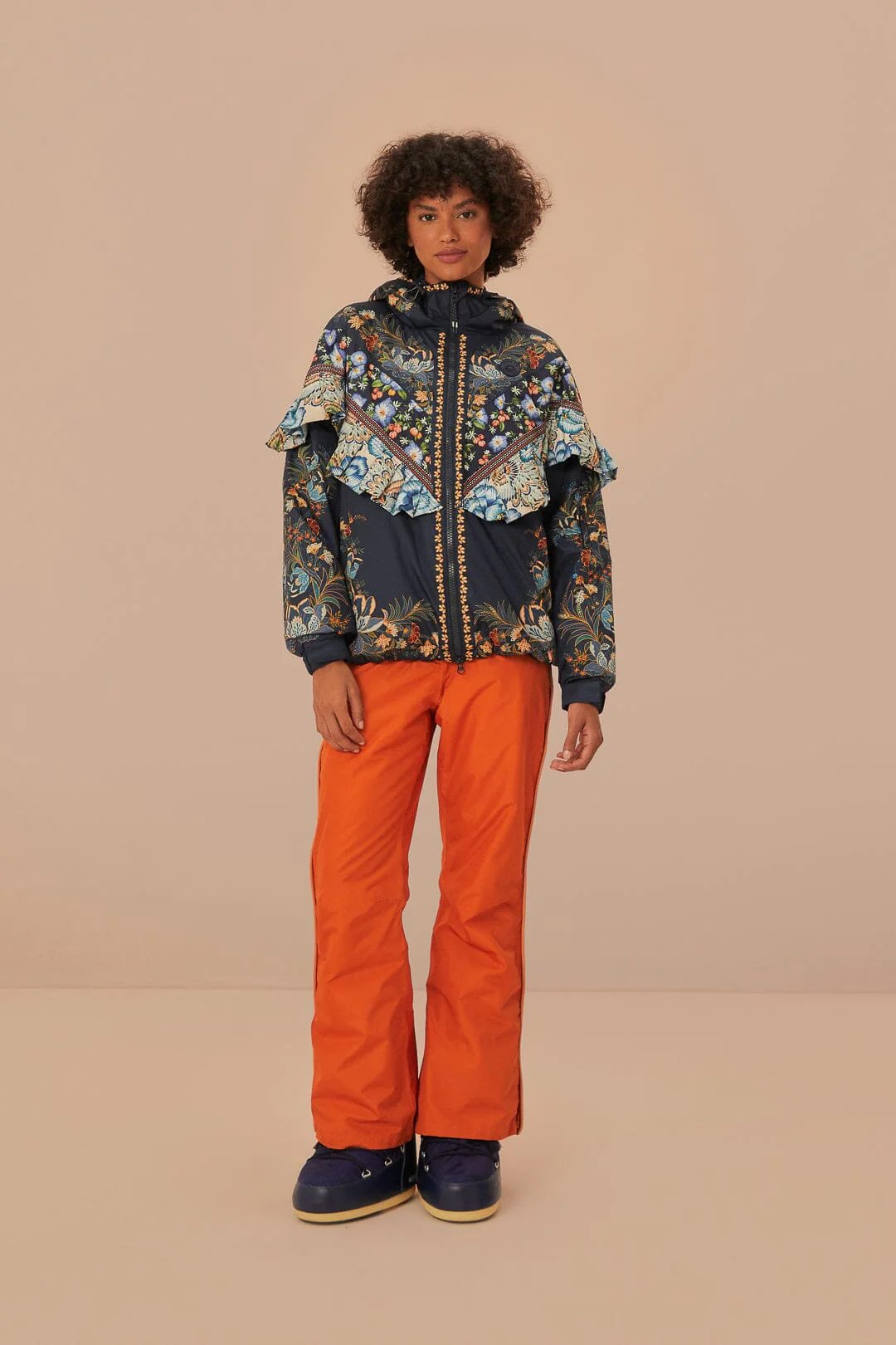 Black Flowers Ruffle Ski Jacket - Image 2