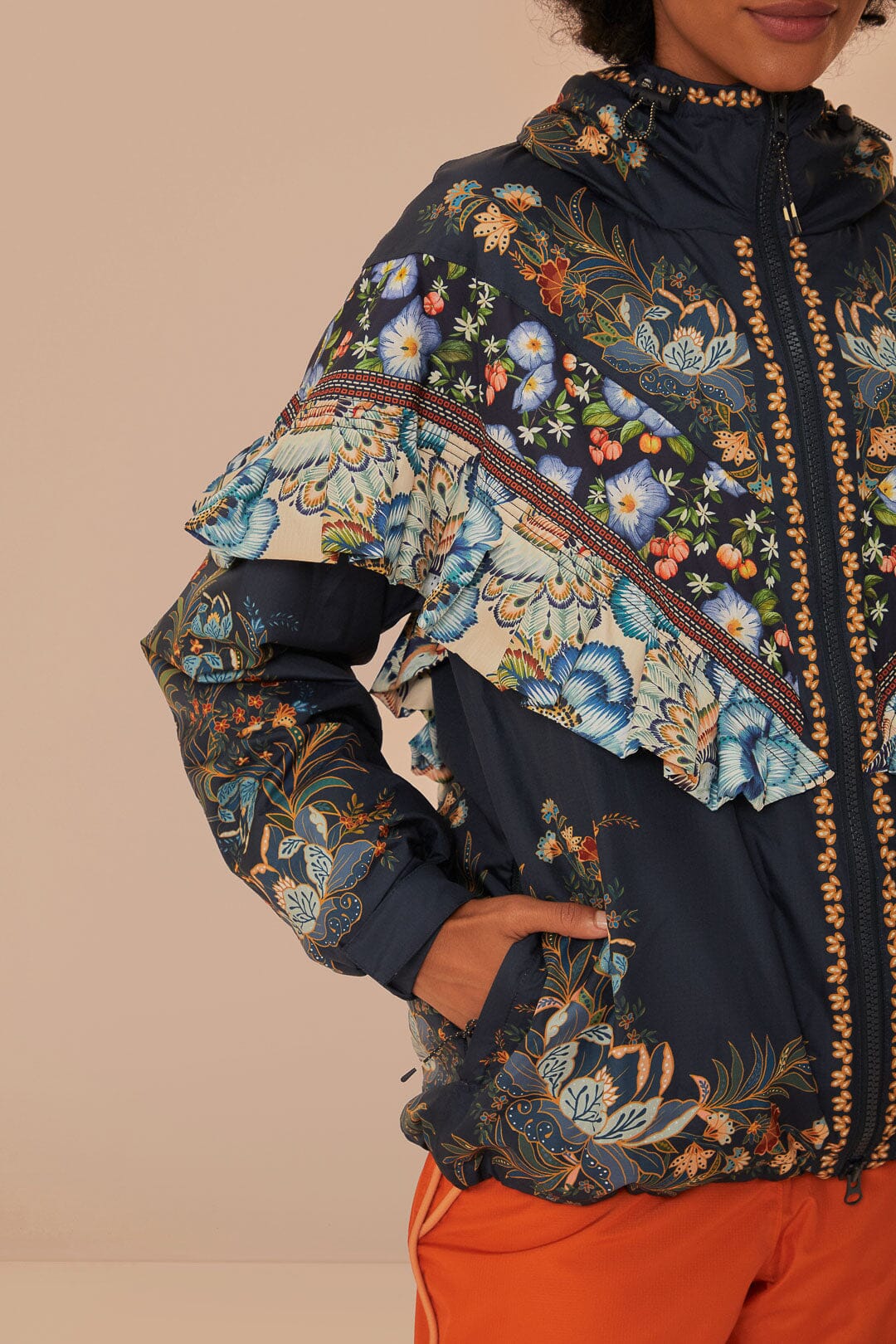 Black Flowers Ruffle Ski Jacket - Image 5