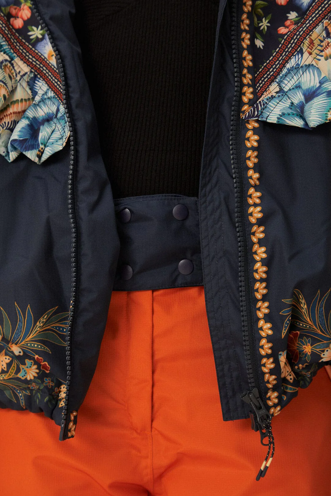Black Flowers Ruffle Ski Jacket - Image 7