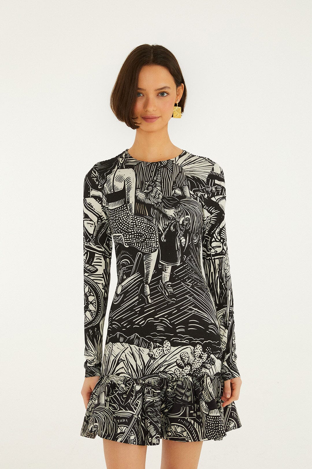 Black Ruta Ruffled Hem Mini Dress - Image 2