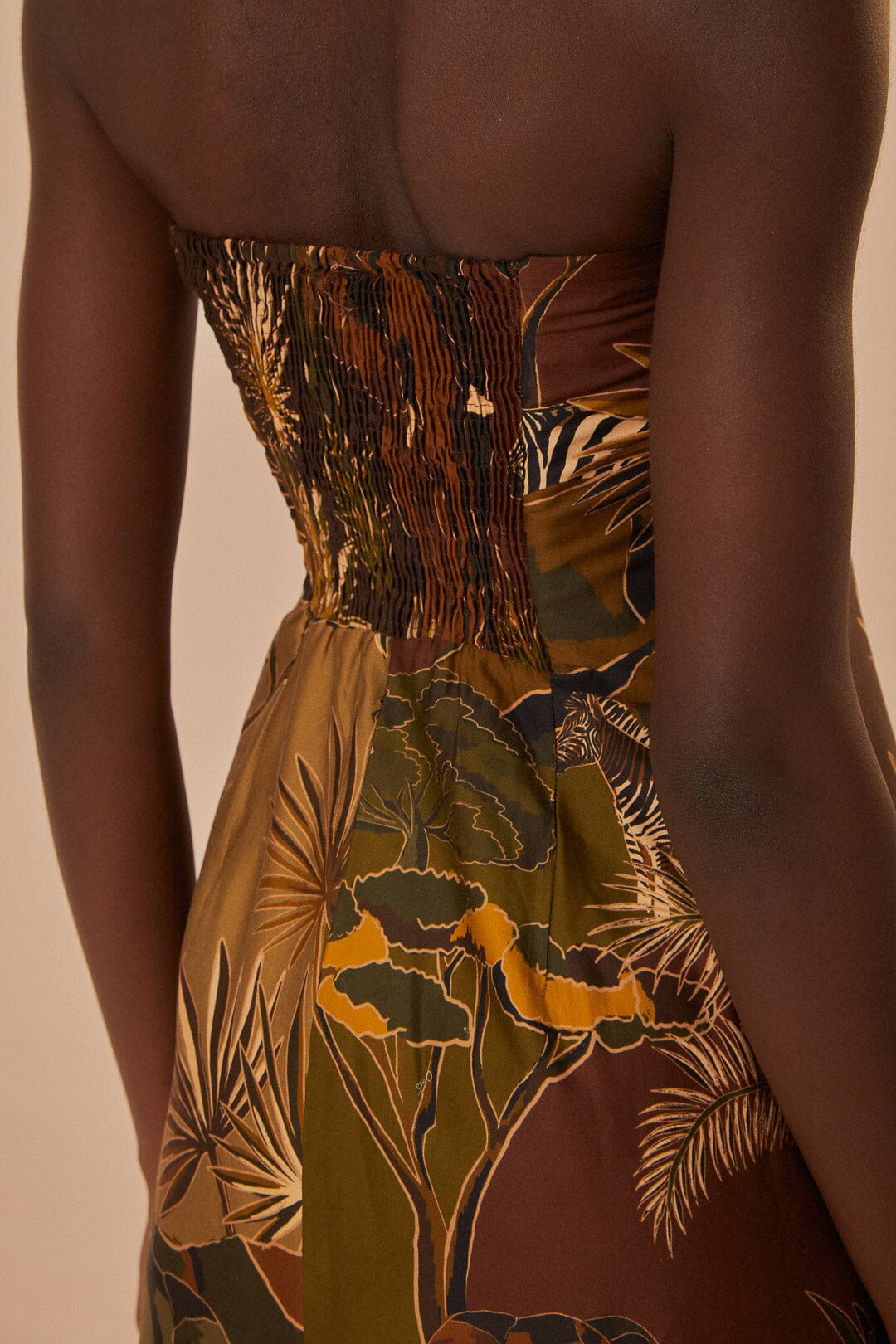 Savana Dream Caramel Strapless Buttonned Midi Dress - Image 3