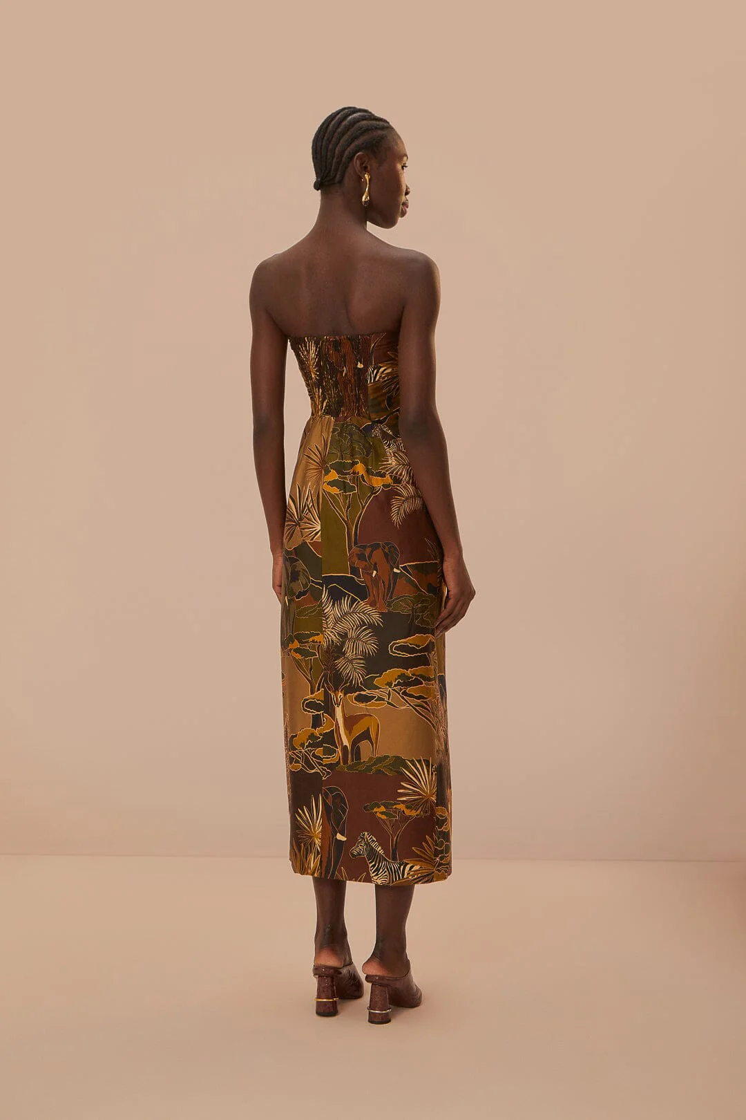 Savana Dream Caramel Strapless Buttonned Midi Dress - Image 4