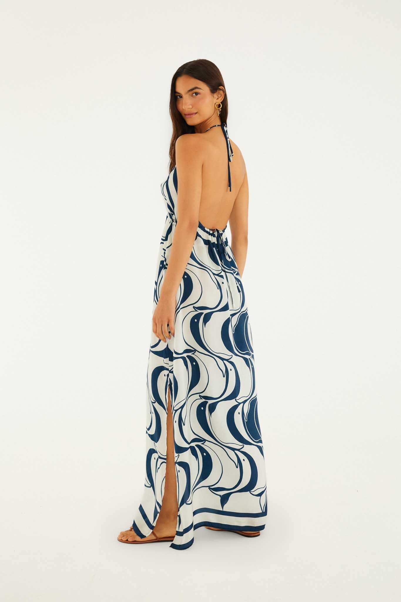 Blue Plunging Neck Maxi Dress - Image 4