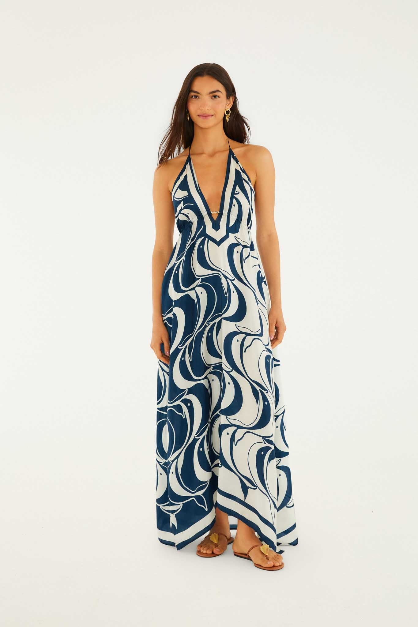 Blue Plunging Neck Maxi Dress - Image 6
