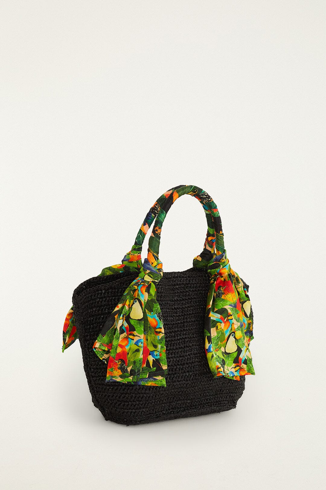 Black Scarf Raffia Mini Basket Bag - Image 2