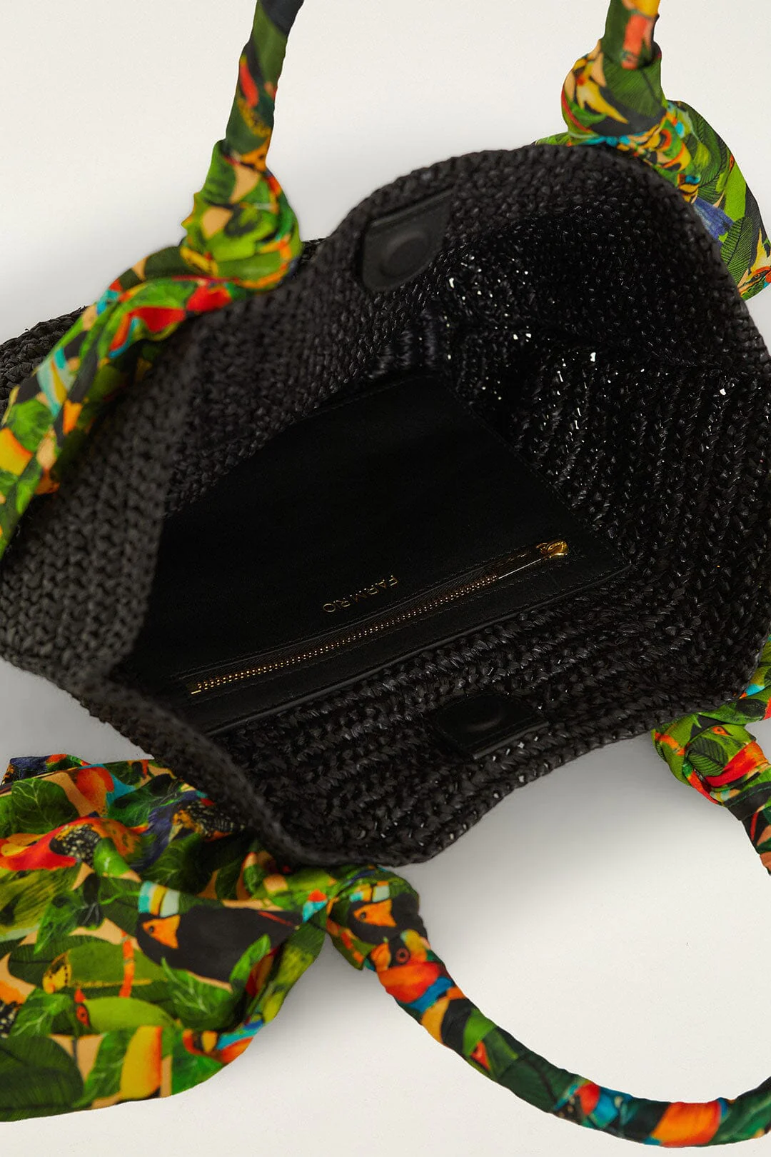Black Scarf Raffia Mini Basket Bag - Image 3