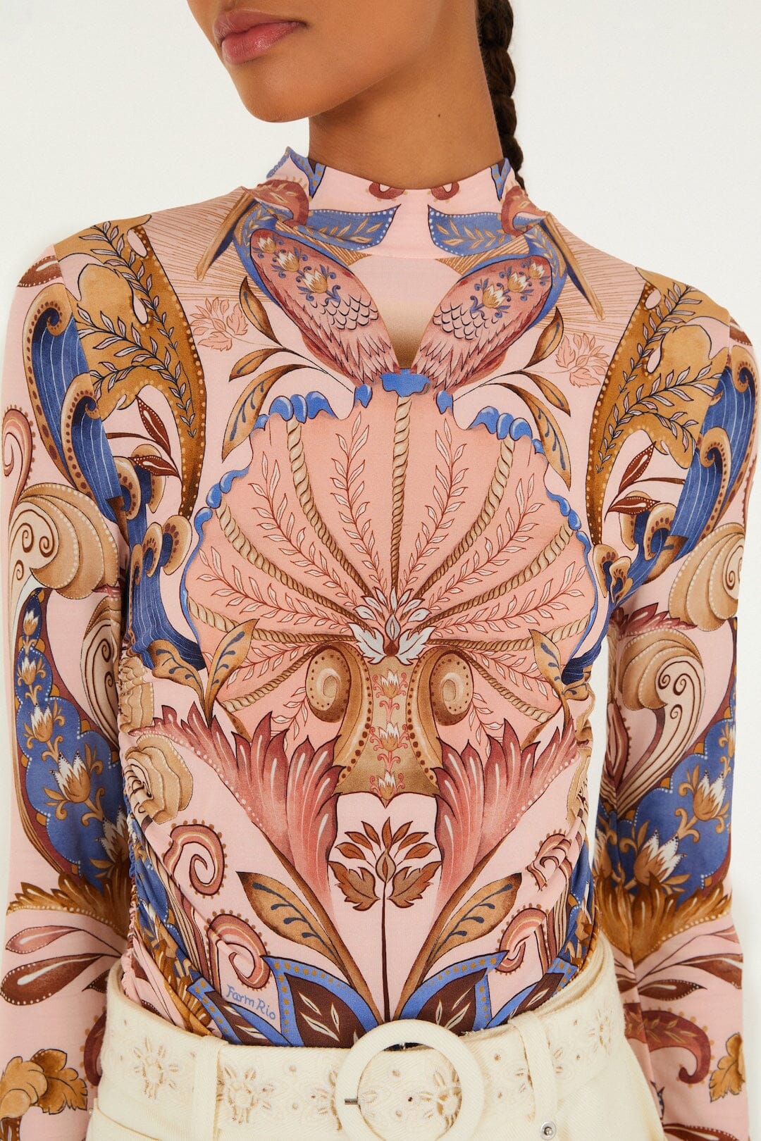Soft Pink Sea Garden Scarf Jersey Blouse - Image 2