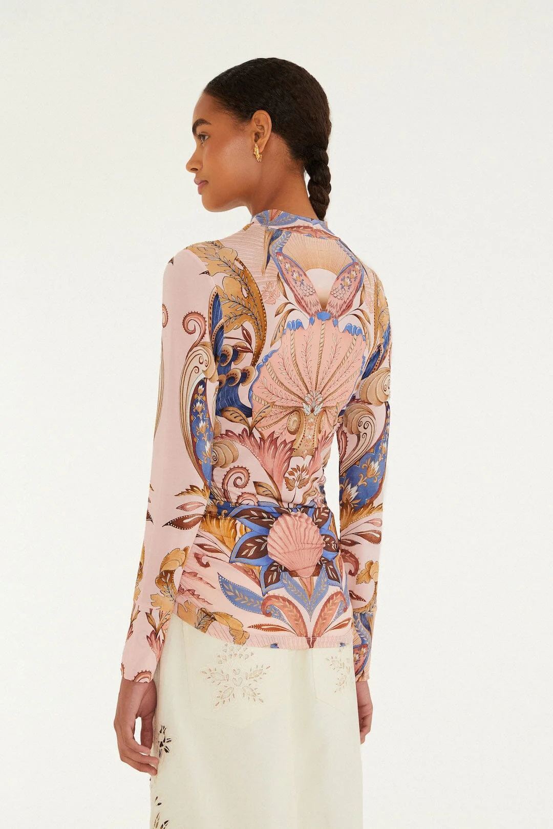 Soft Pink Sea Garden Scarf Jersey Blouse - Image 3