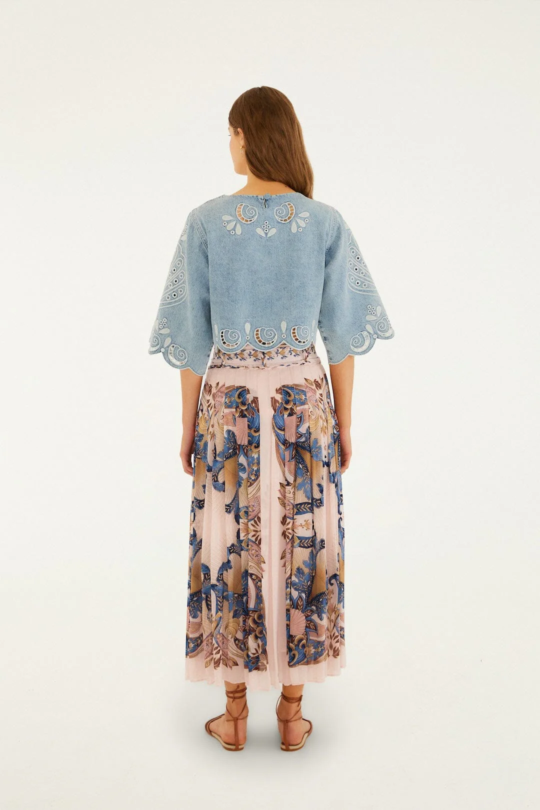 Soft Pink Sea Garden Scarf Pleated Maxi Skirt - Image 3