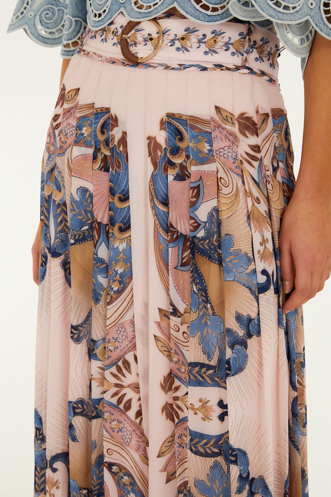 Soft Pink Sea Garden Scarf Pleated Maxi Skirt - Image 5