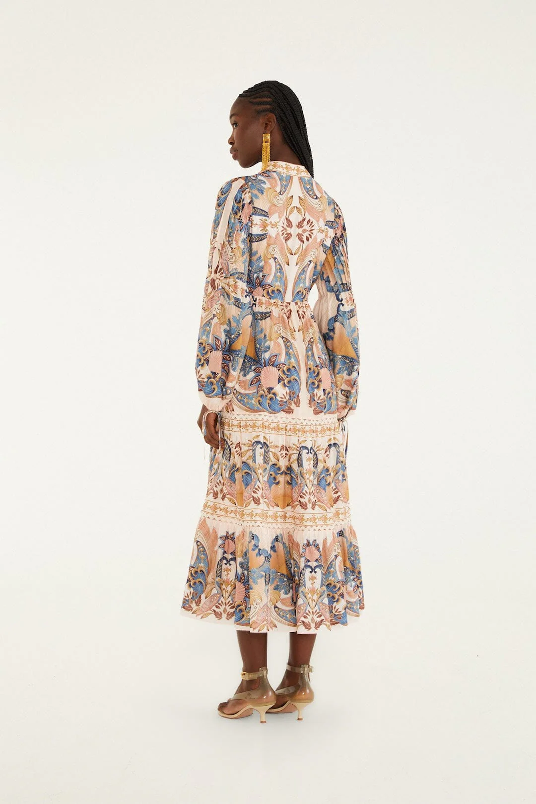 Soft Pink Sea Garden Scarf Pleated Midi Dress - Image 3