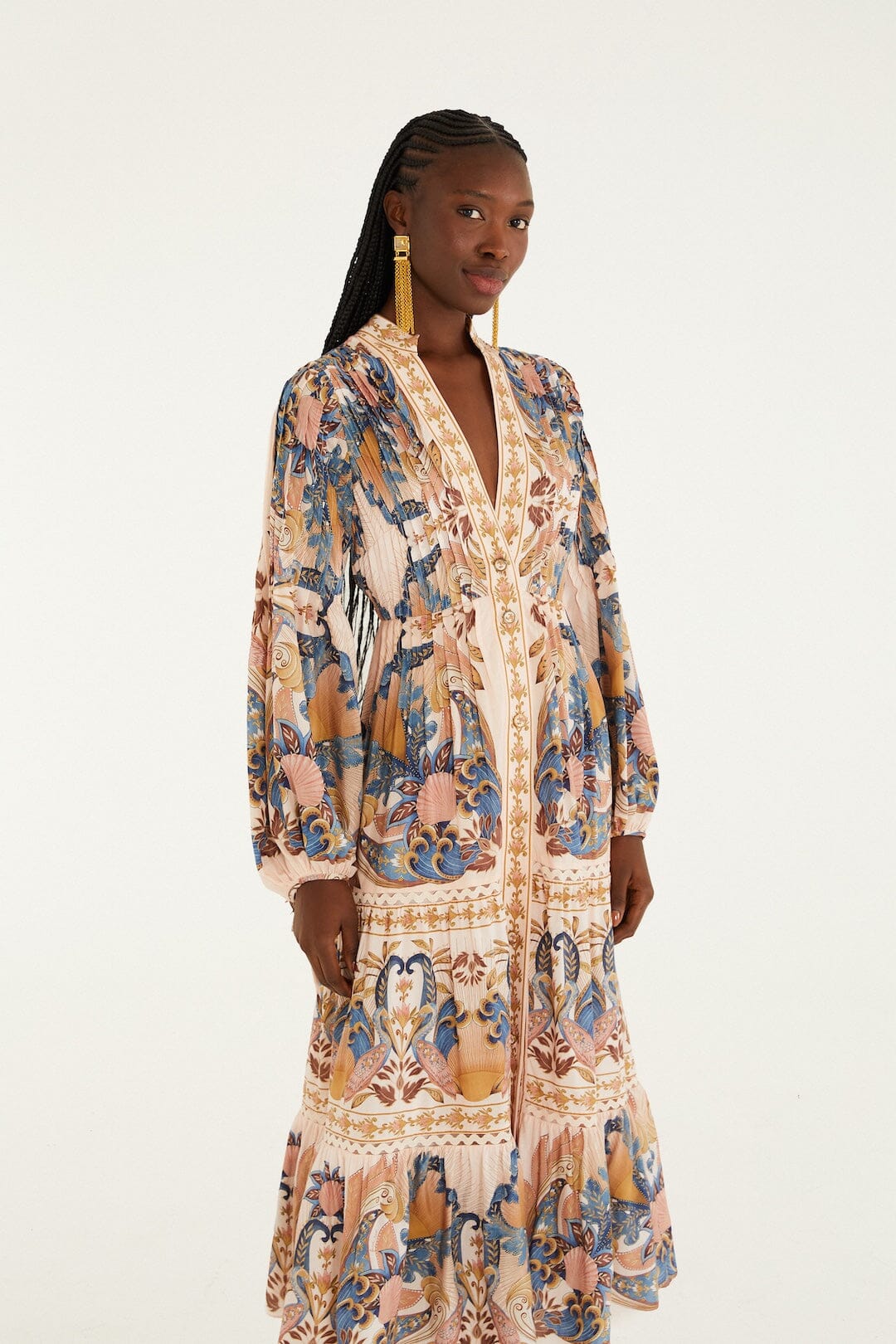 Soft Pink Sea Garden Scarf Pleated Midi Dress - Image 4