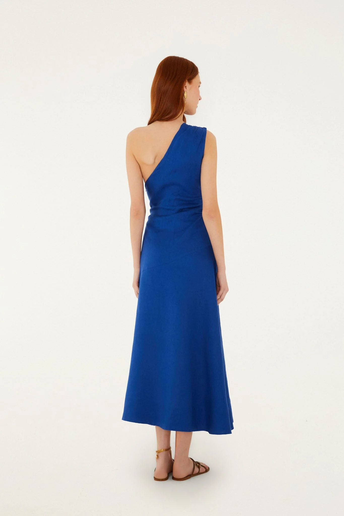 Blue Seahorse Embroidery One-Shoulder Euroflax™ Premium Linen Maxi Dress - Image 6