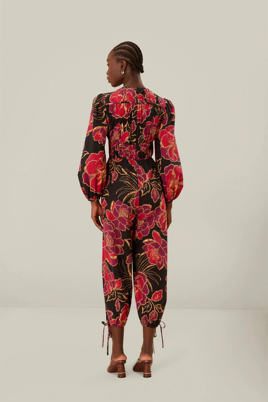 Black Shiny Chita Long Sleeve V Neckline Jumpsuit - Image 3