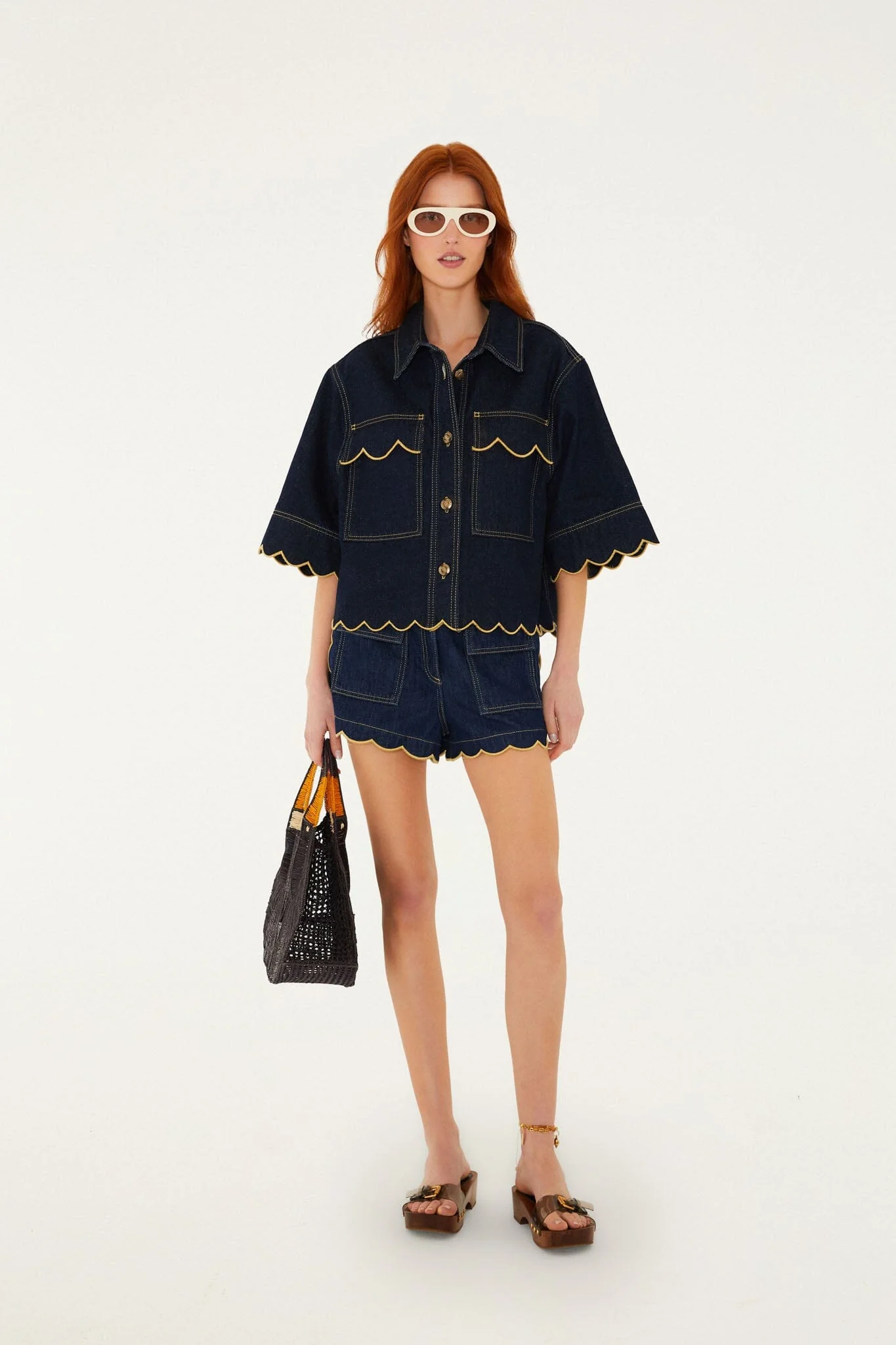 Dark Denim Wavy Hem Short Sleeve Shirt - Image 3
