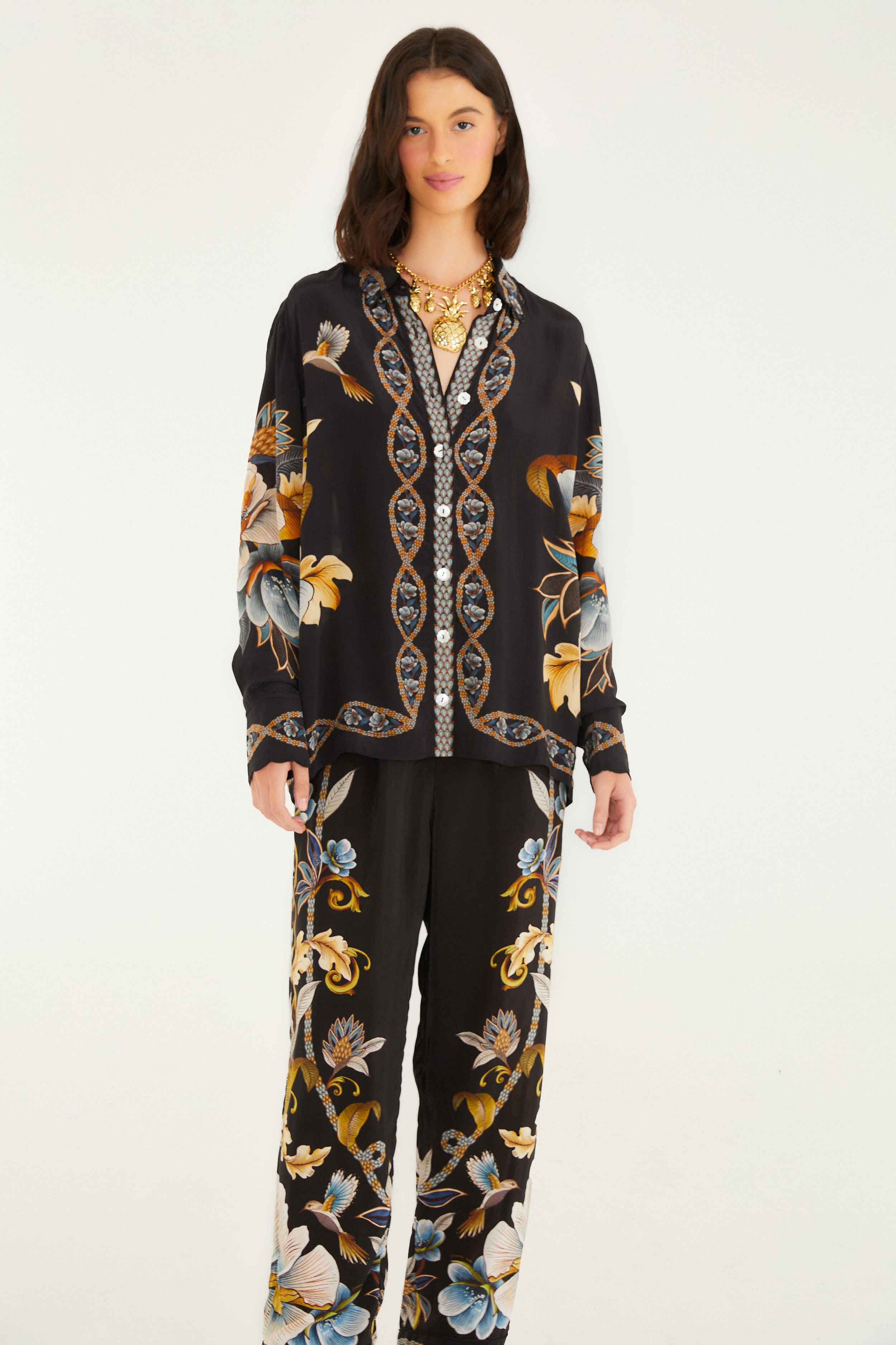 Black Flowerful Garden Pajama Pants - Image 3