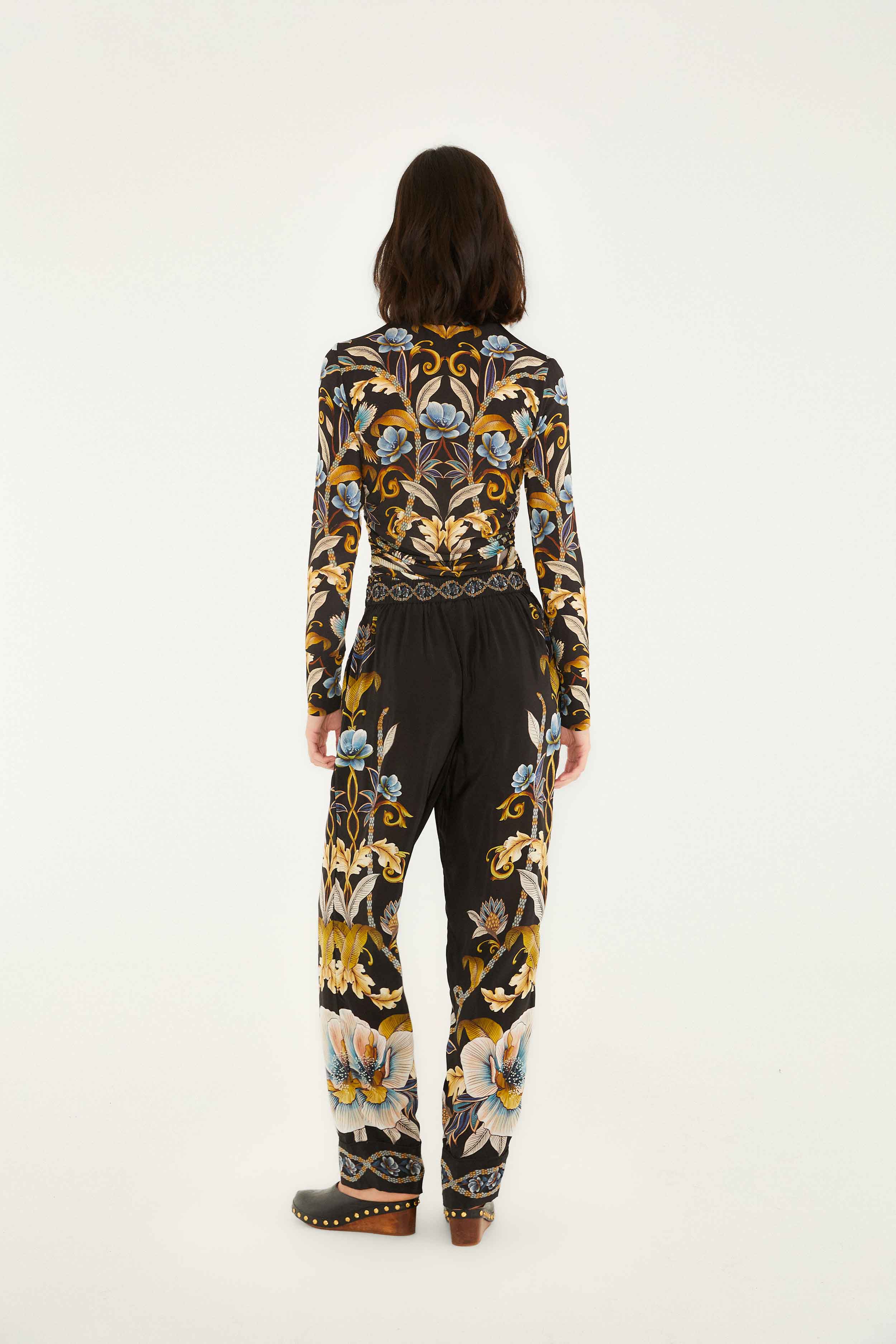 Black Flowerful Garden Pajama Pants - Image 4