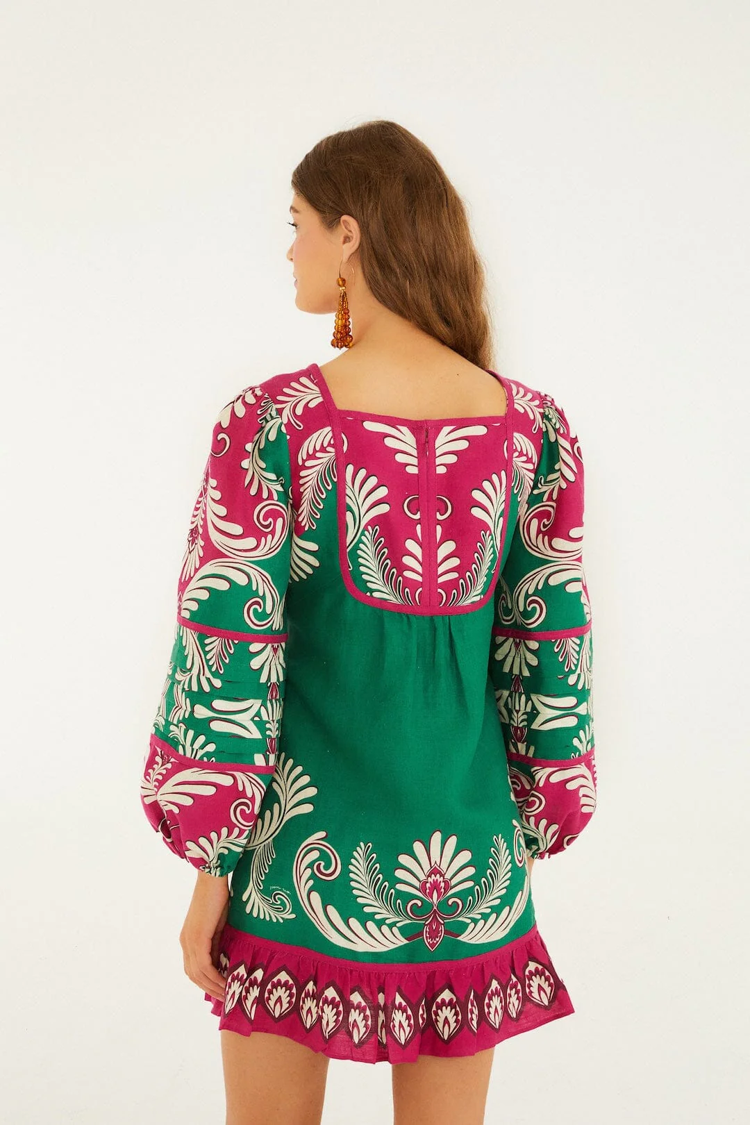 Multicolor Spring Arabesc Long Sleeve Euroflax™ Premium Linen Mini Dress - Image 3