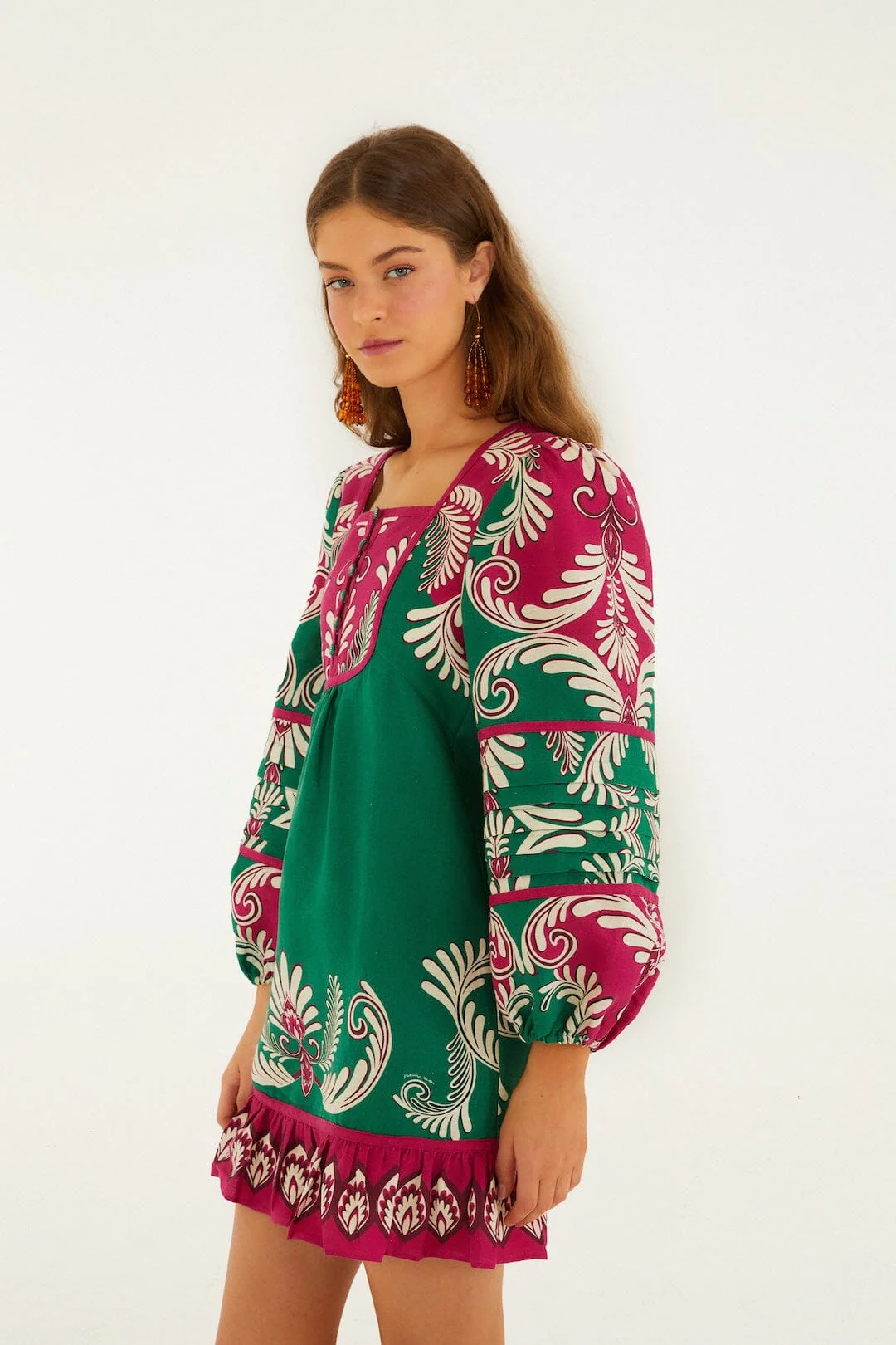 Multicolor Spring Arabesc Long Sleeve Euroflax™ Premium Linen Mini Dress - Image 5