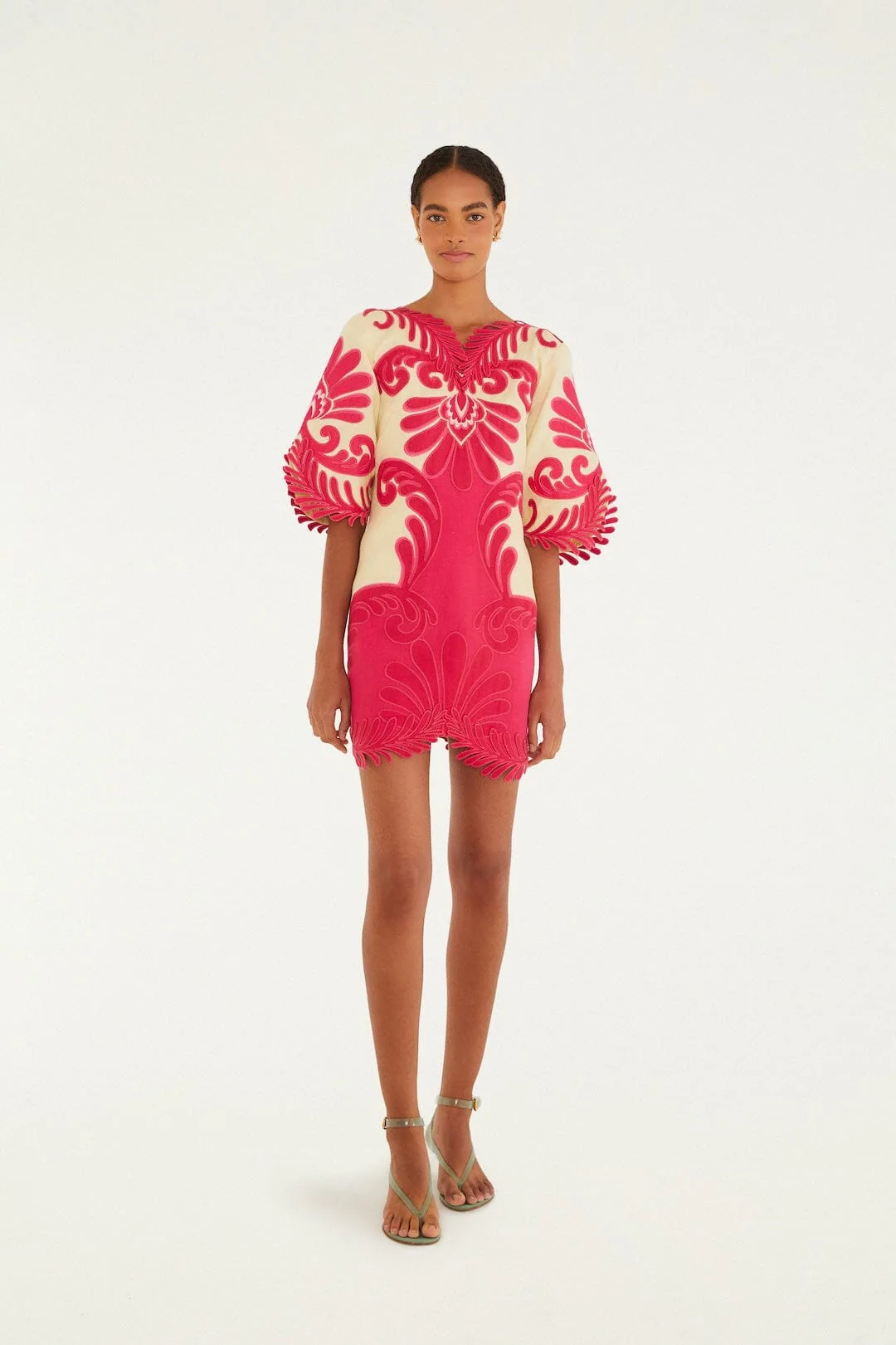 Pink Spring Arabesc Embroidered Euroflax™ Premium Linen Mini Dress - Image 2