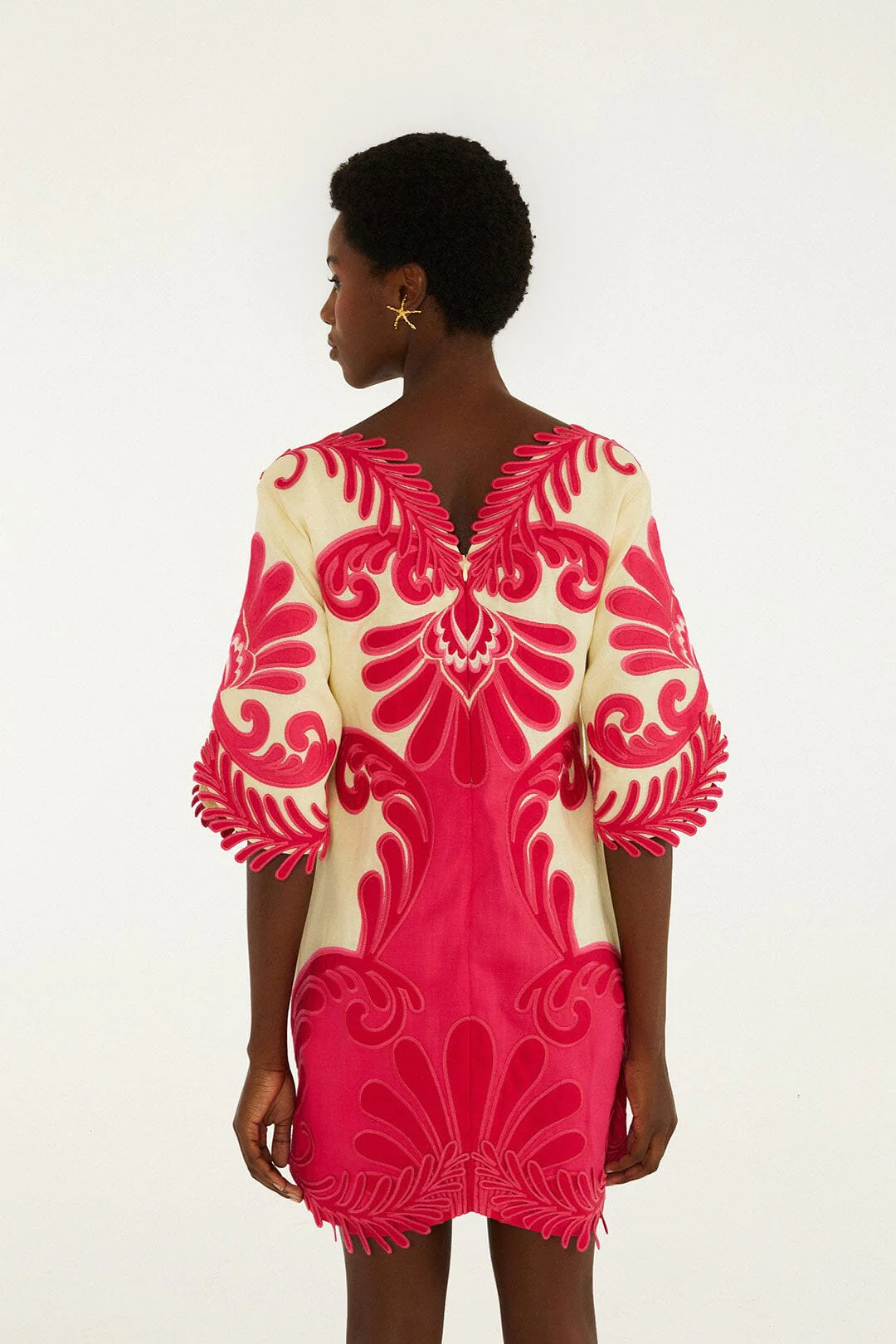 Pink Spring Arabesc Embroidered Euroflax™ Premium Linen Mini Dress - Image 4