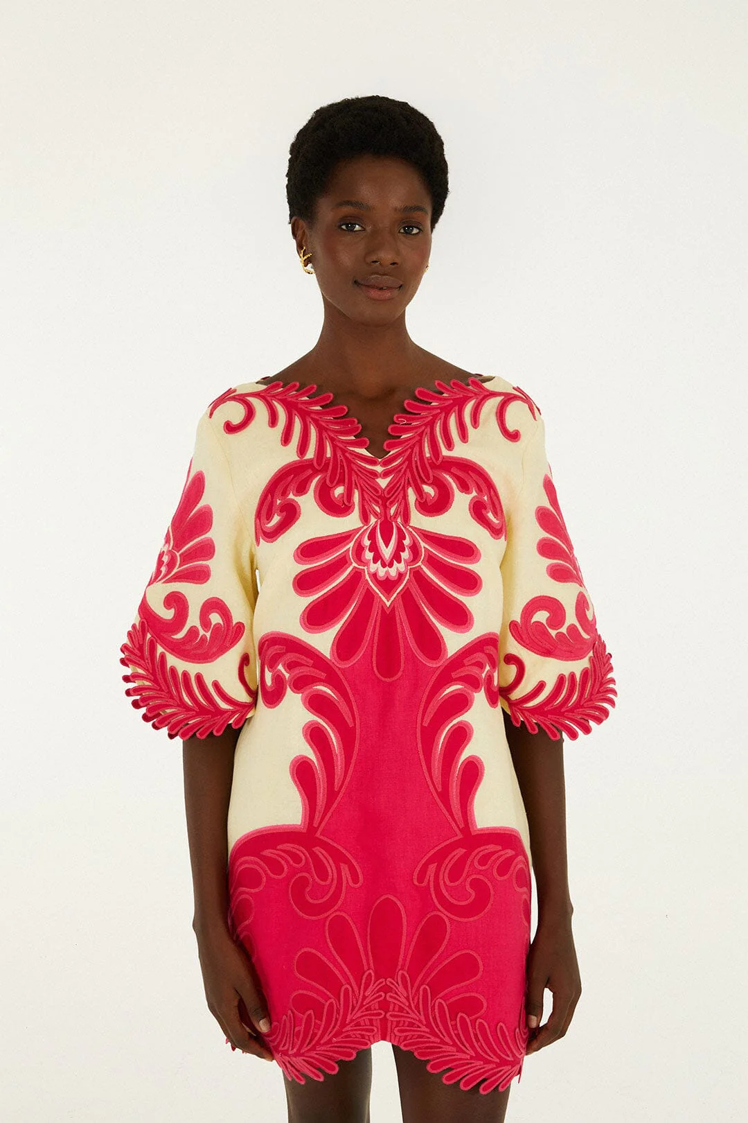 Pink Spring Arabesc Embroidered Euroflax™ Premium Linen Mini Dress - Image 5