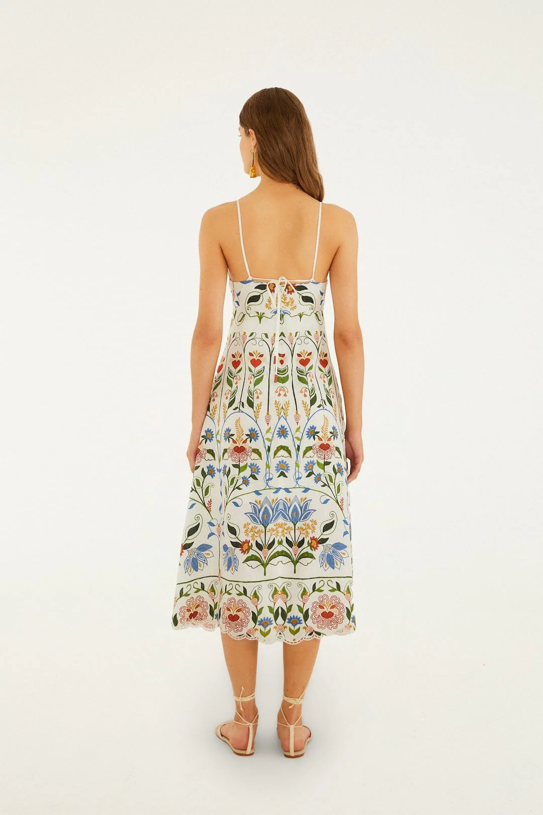 Off-White Stitched Garden Euroflax™ Premium Linen Midi Dress - Image 3
