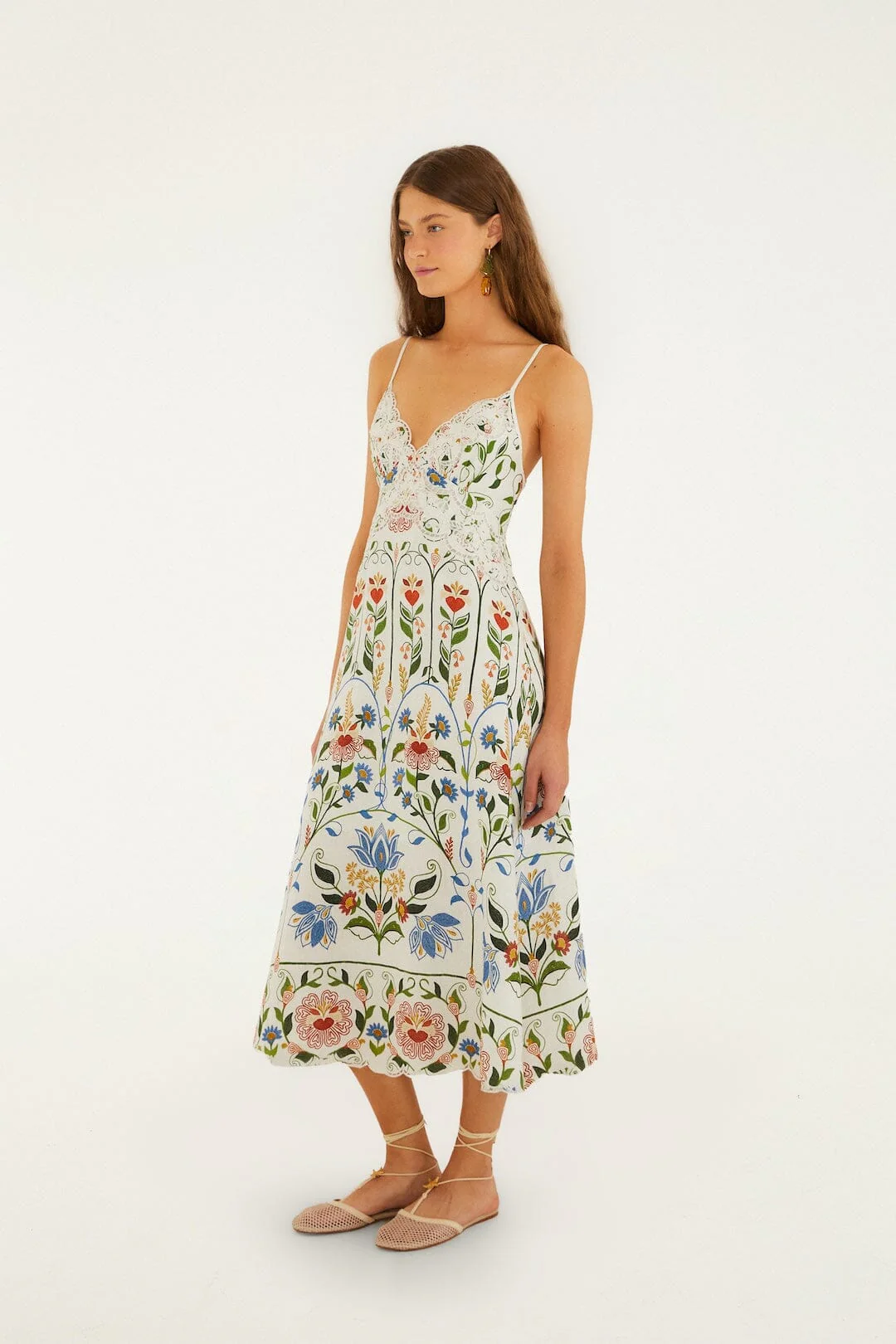 Off-White Stitched Garden Euroflax™ Premium Linen Midi Dress - Image 4