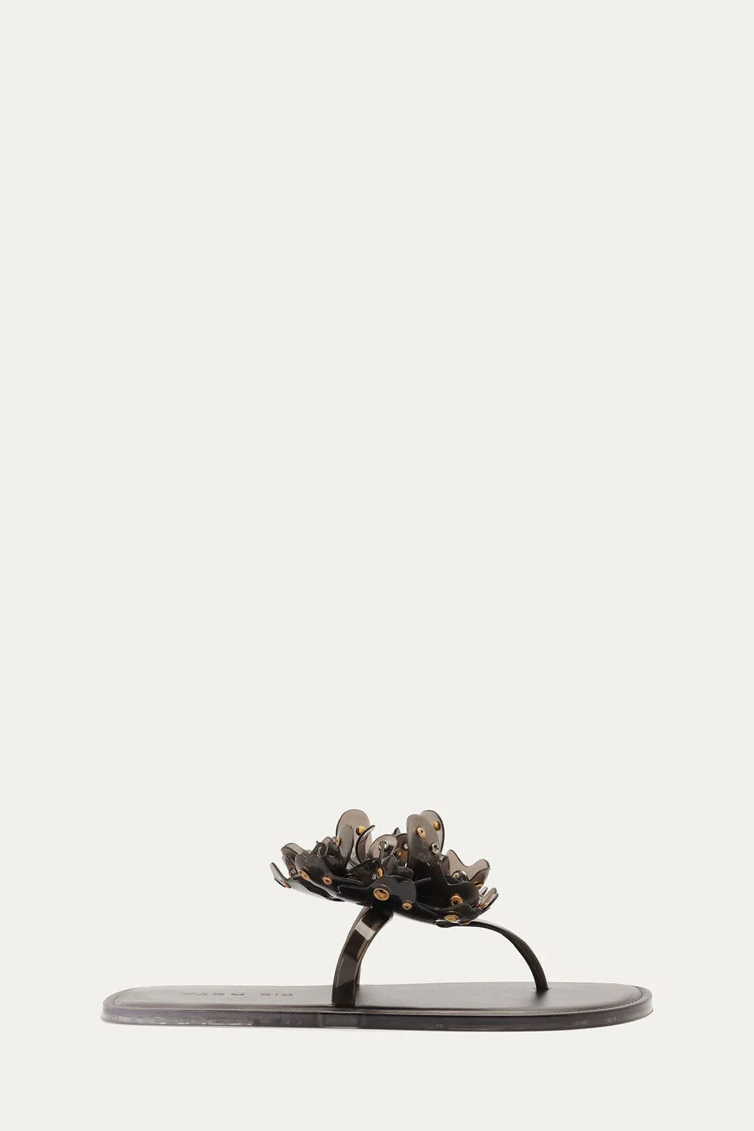 Black Studded Flower Jelly Flat Sandal