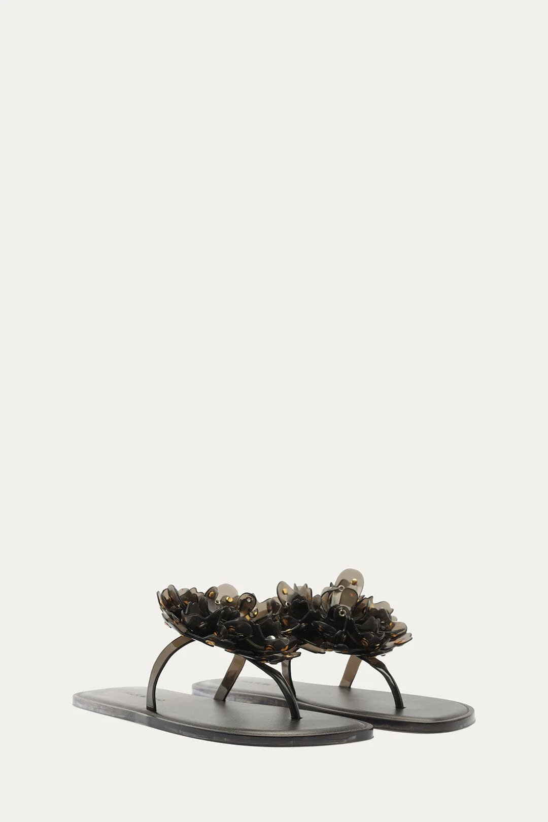 Black Studded Flower Jelly Flat Sandal - Image 2