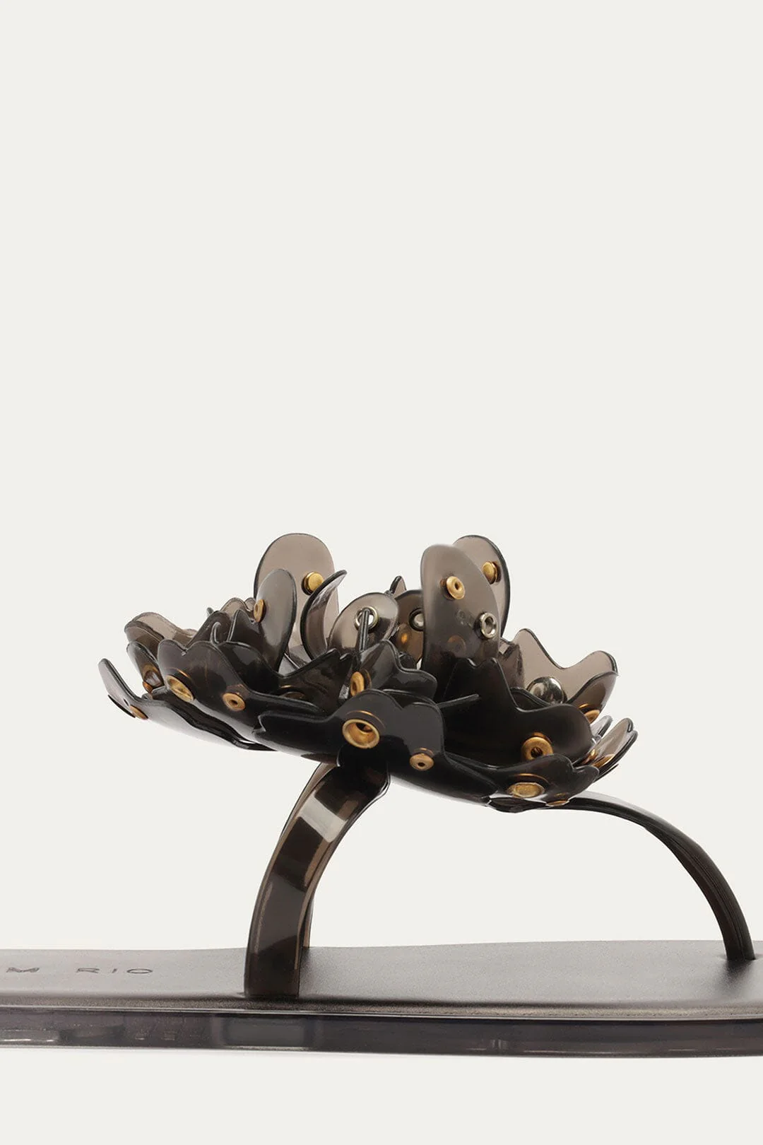 Black Studded Flower Jelly Flat Sandal - Image 6