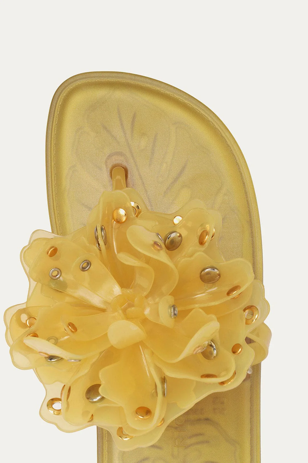 Yellow Studded Flower Jelly Flat Sandal - Image 5