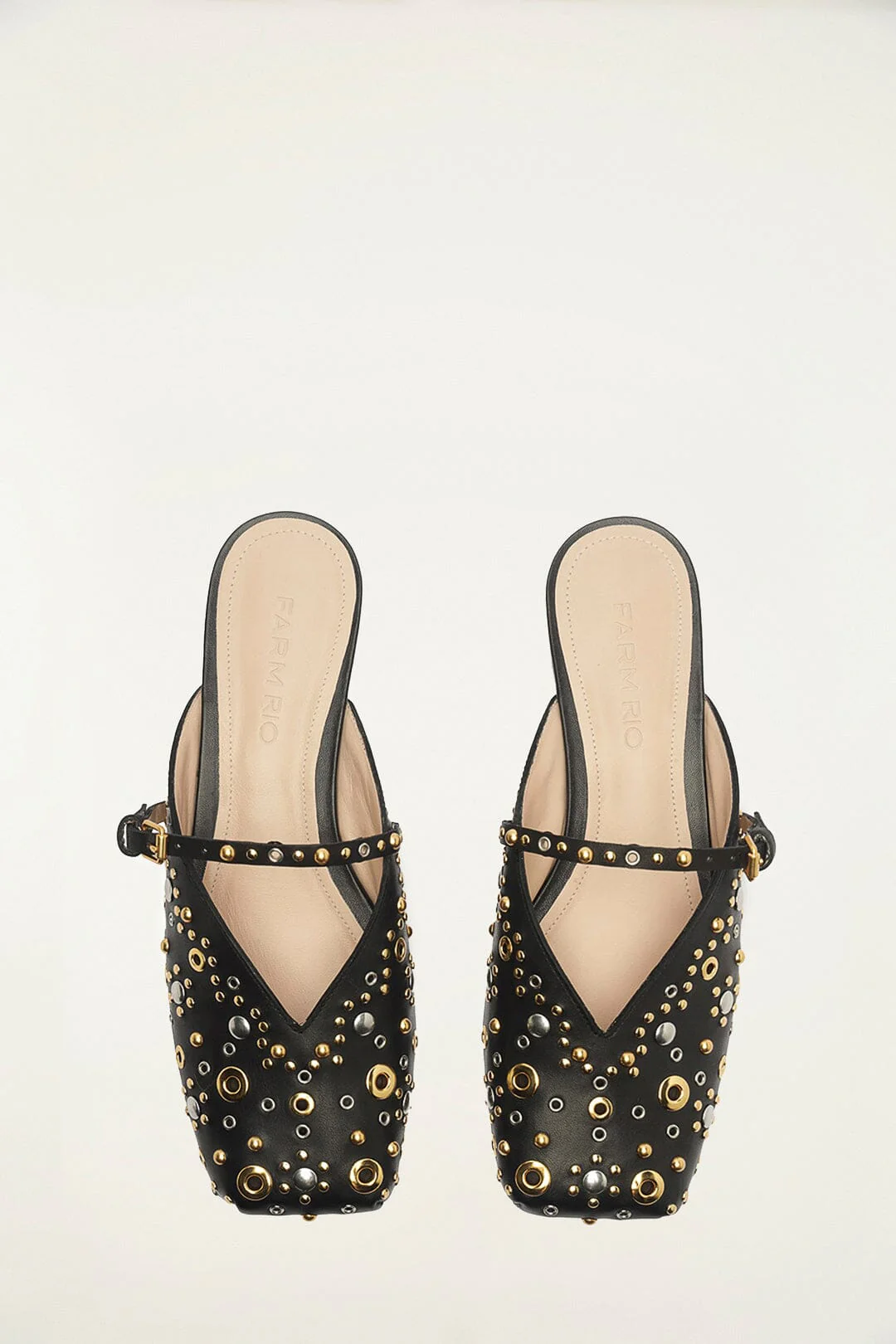 Black Studded Square Toe Ballerina - Image 3
