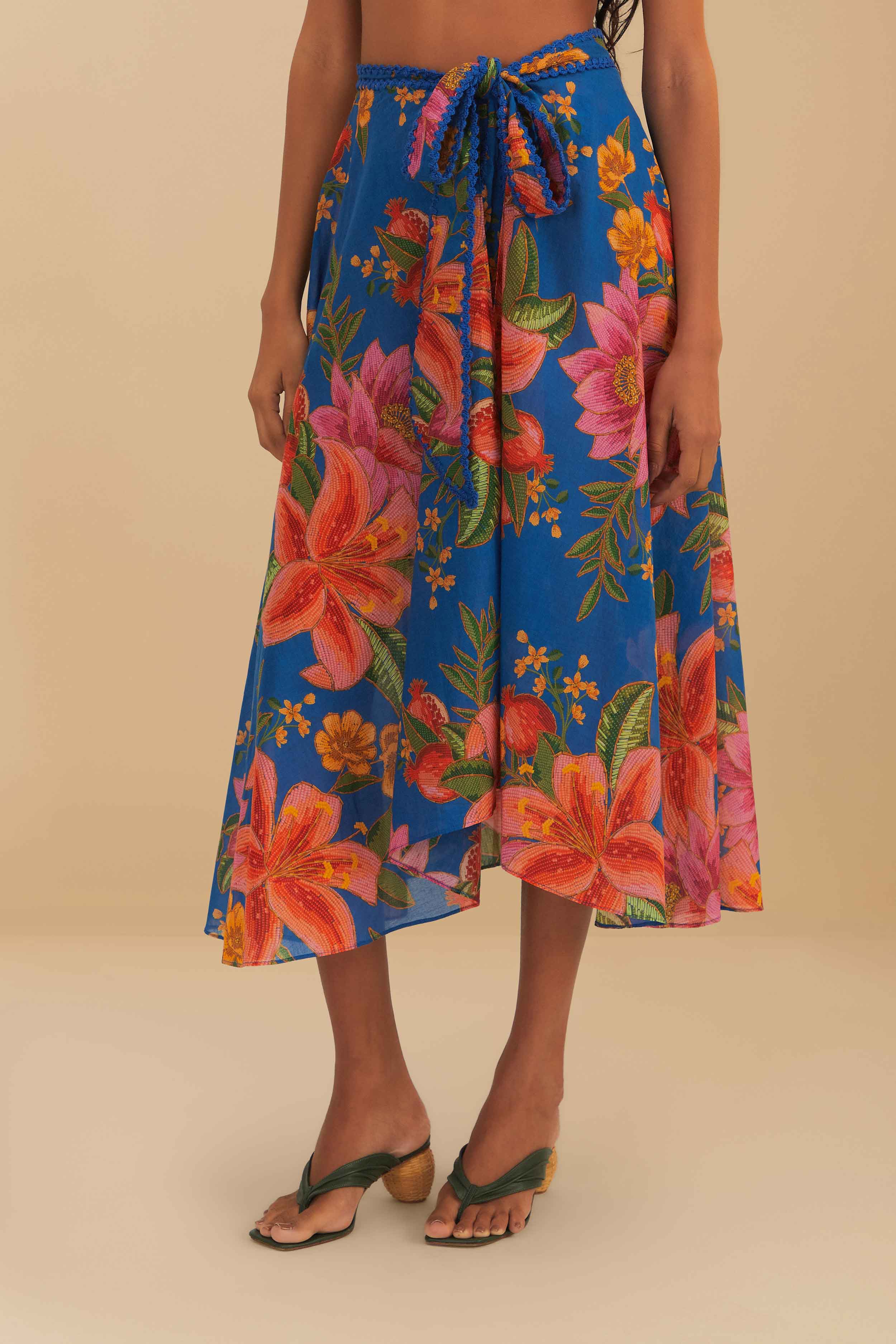 Blue Summer Fruit Midi Skirt - Image 3
