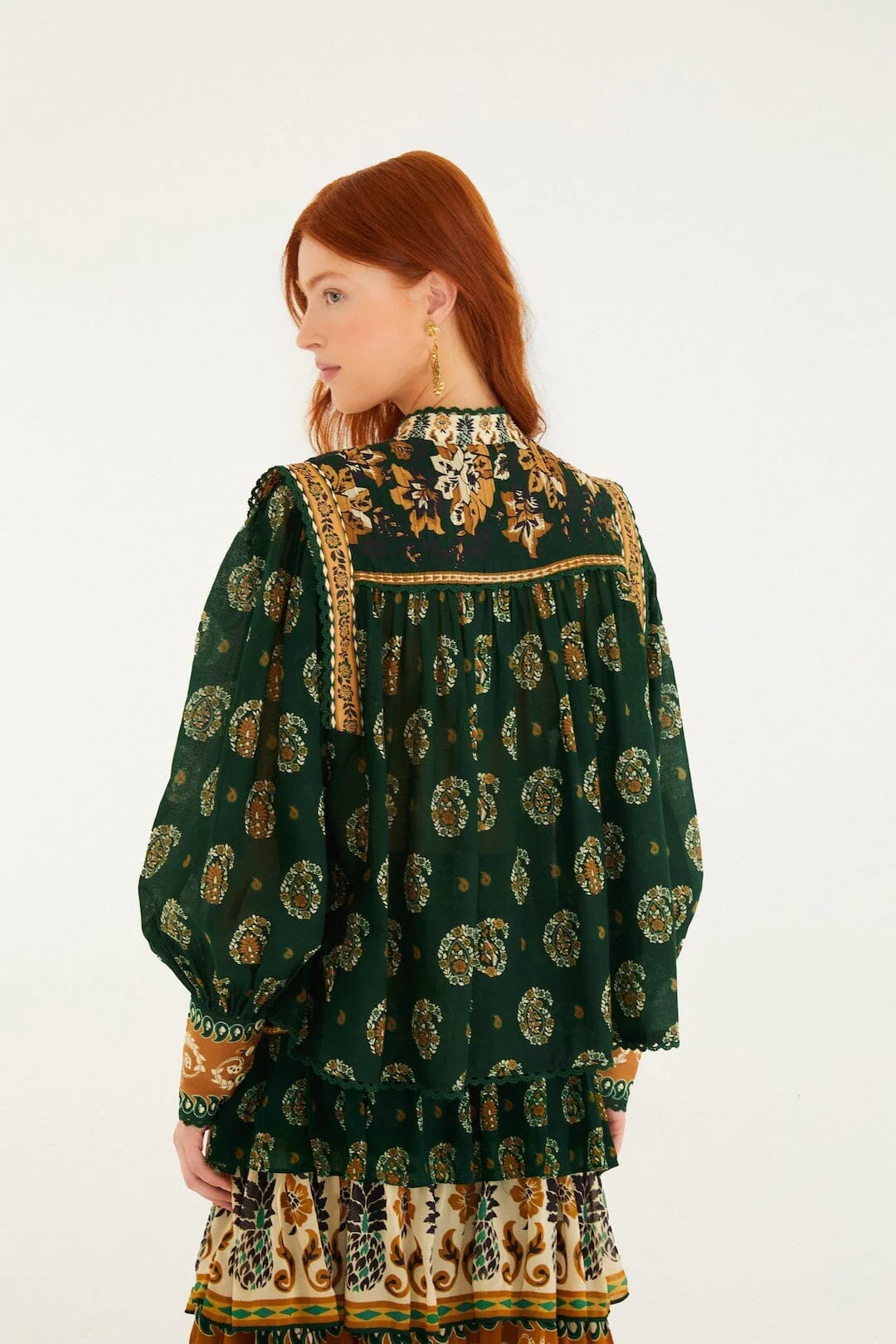 Green Tayla Lace Buttoned Puff Sleeve Blouse - Image 3