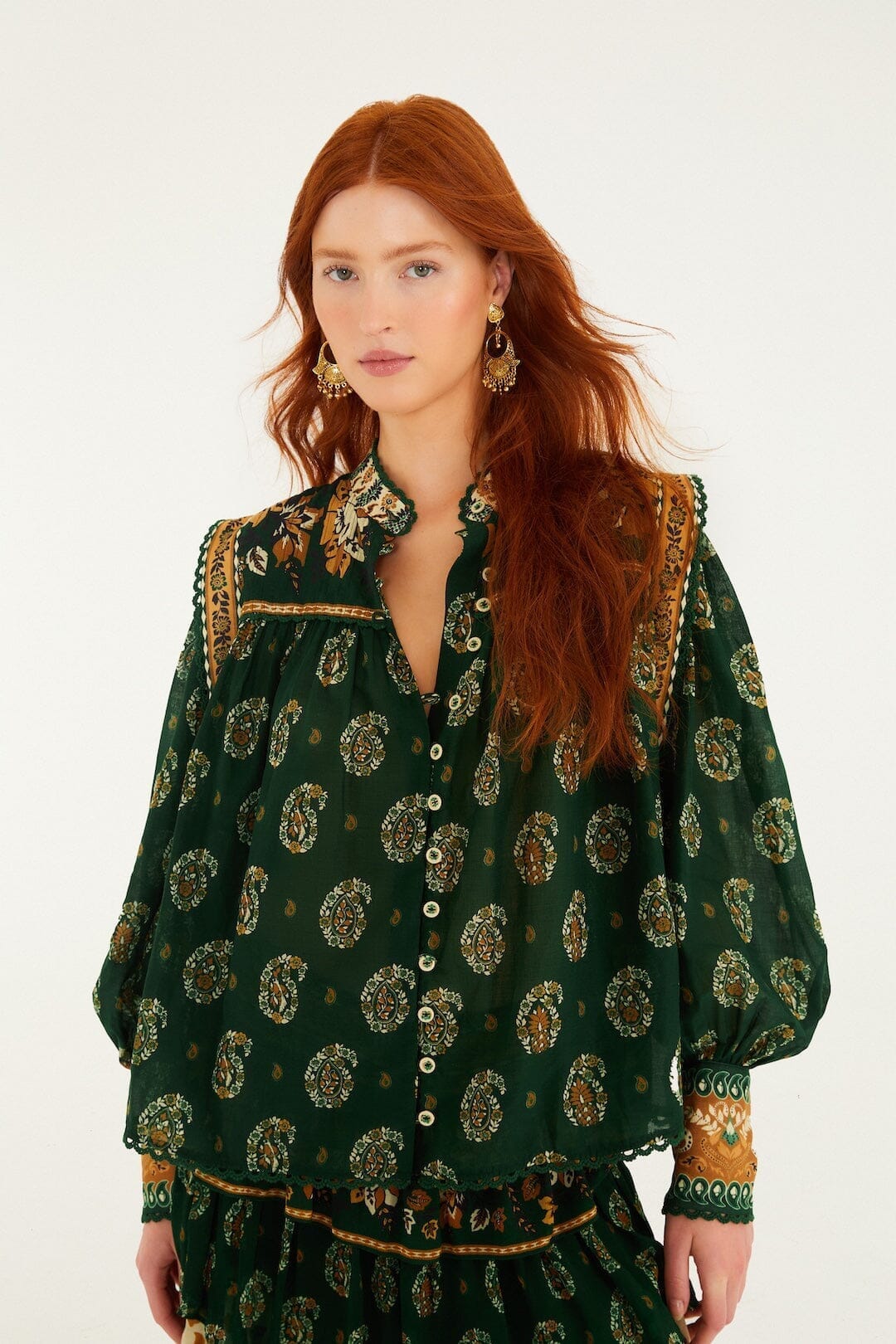 Green Tayla Lace Buttoned Puff Sleeve Blouse - Image 4