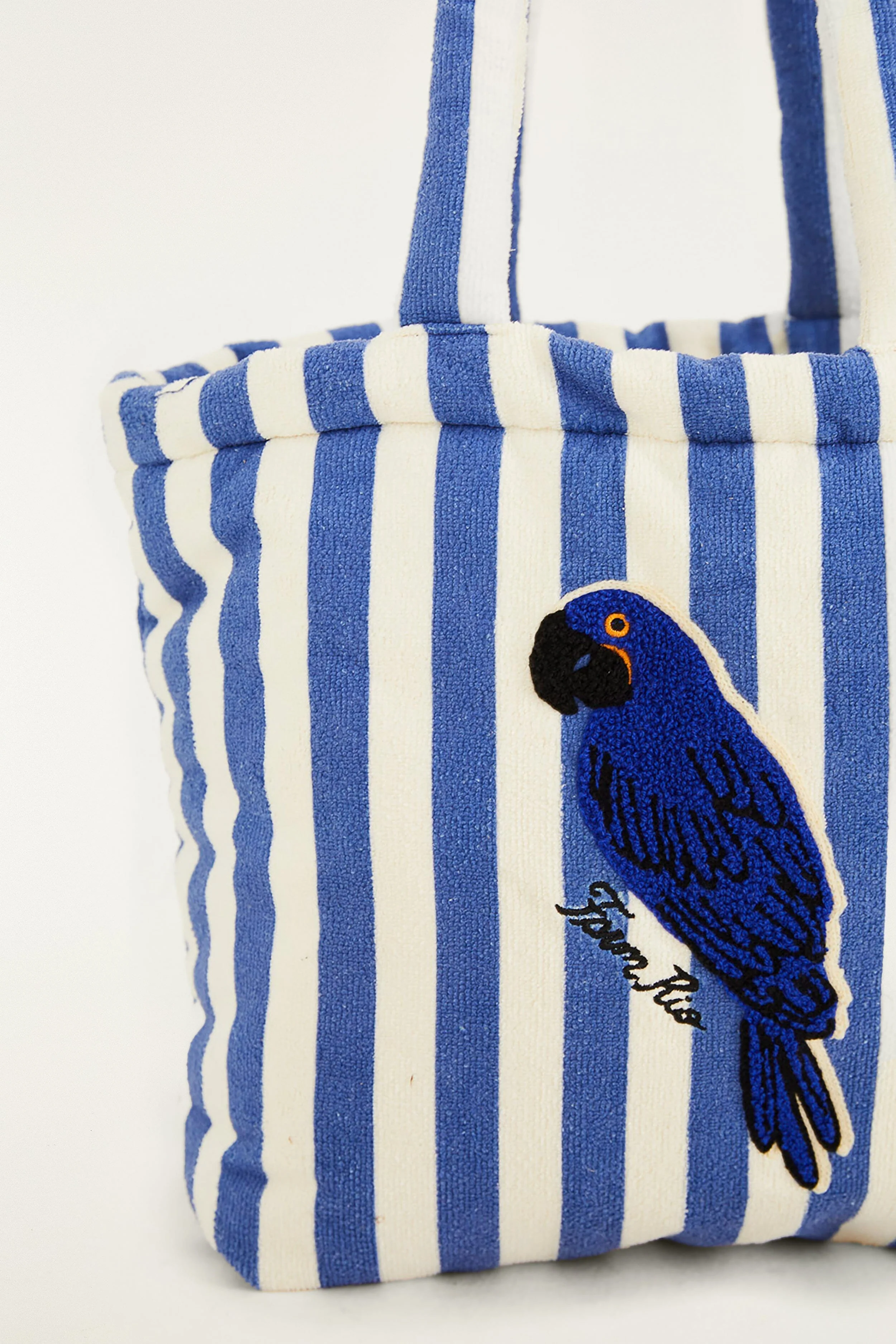 Blue Stripped Macaw Embroidered Tote Bag - Image 2
