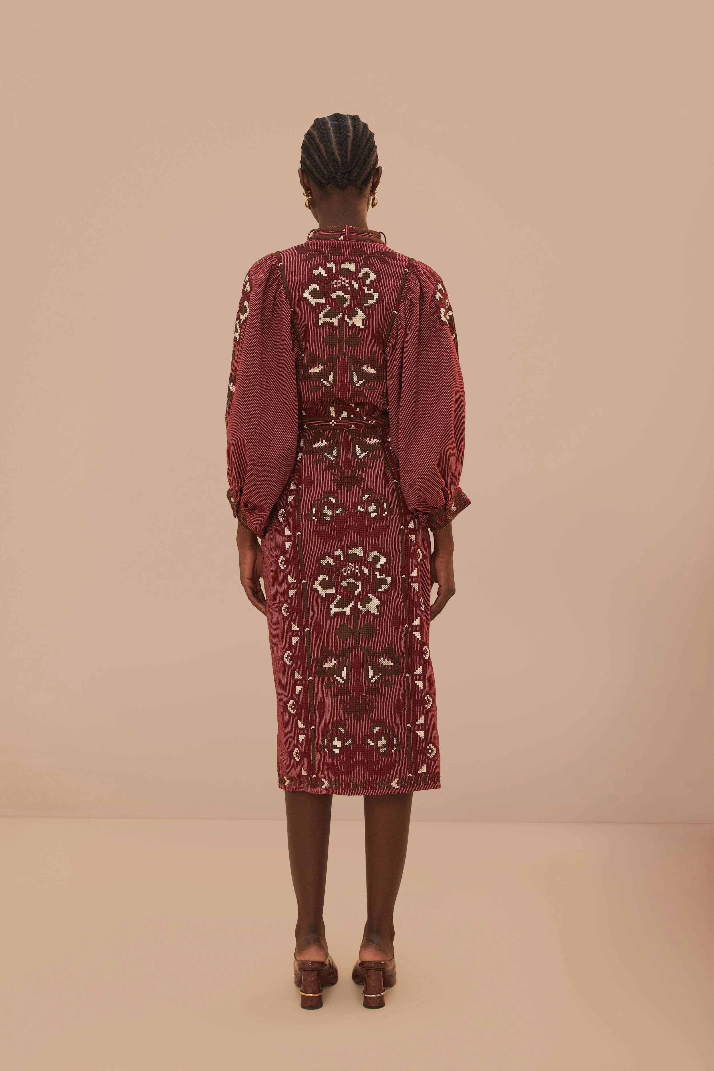 Toucans Scarf Cross Stitch Embroidered Midi Dress - Image 4