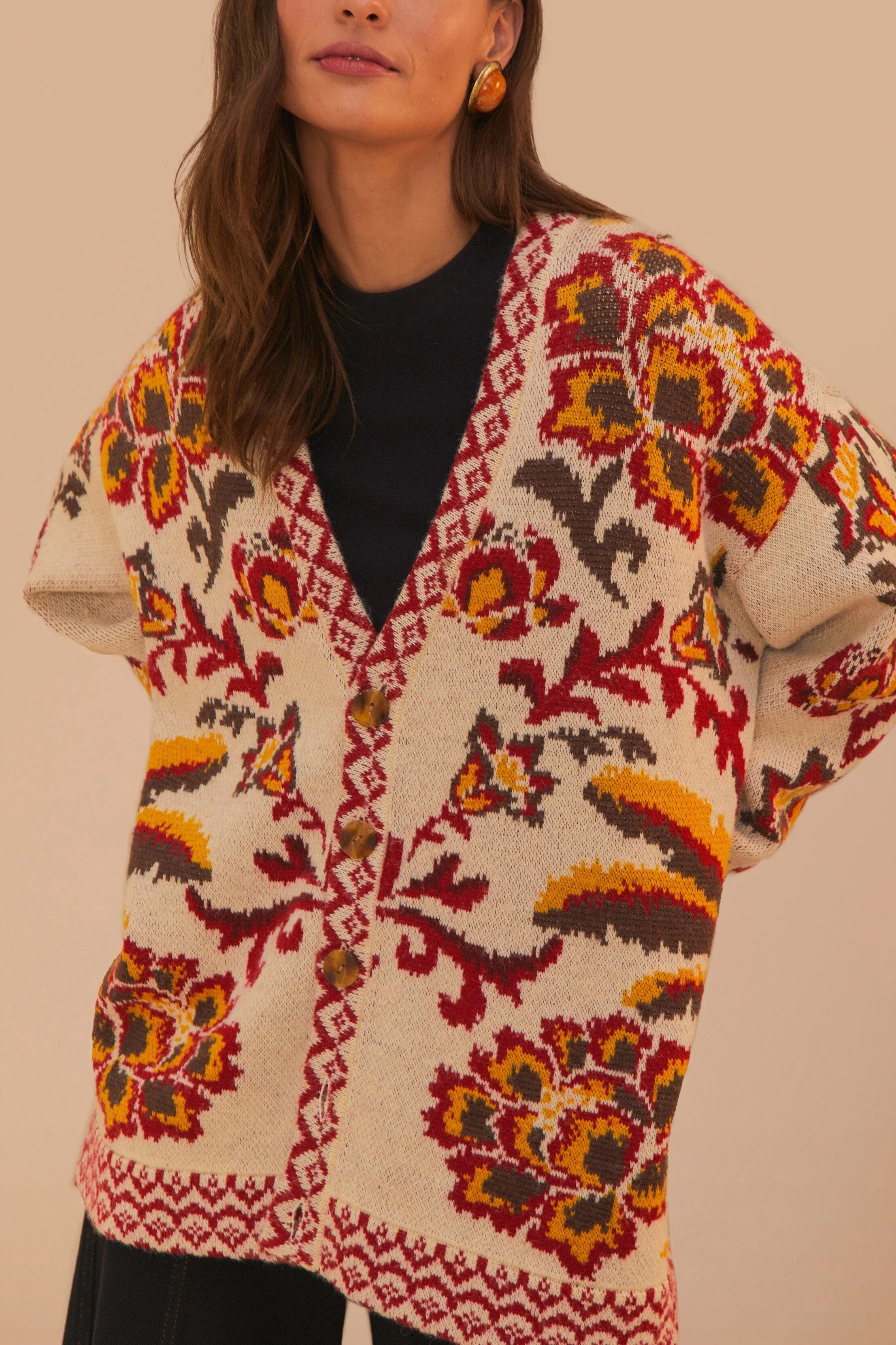 Cream Toucans Scarf Knit Cardigan - Image 4