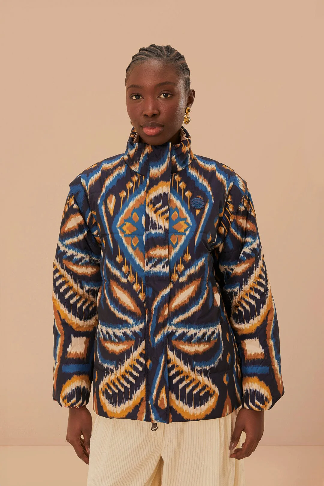 Cream Toucans Scarf Reversible Puffer Jacket - Image 2