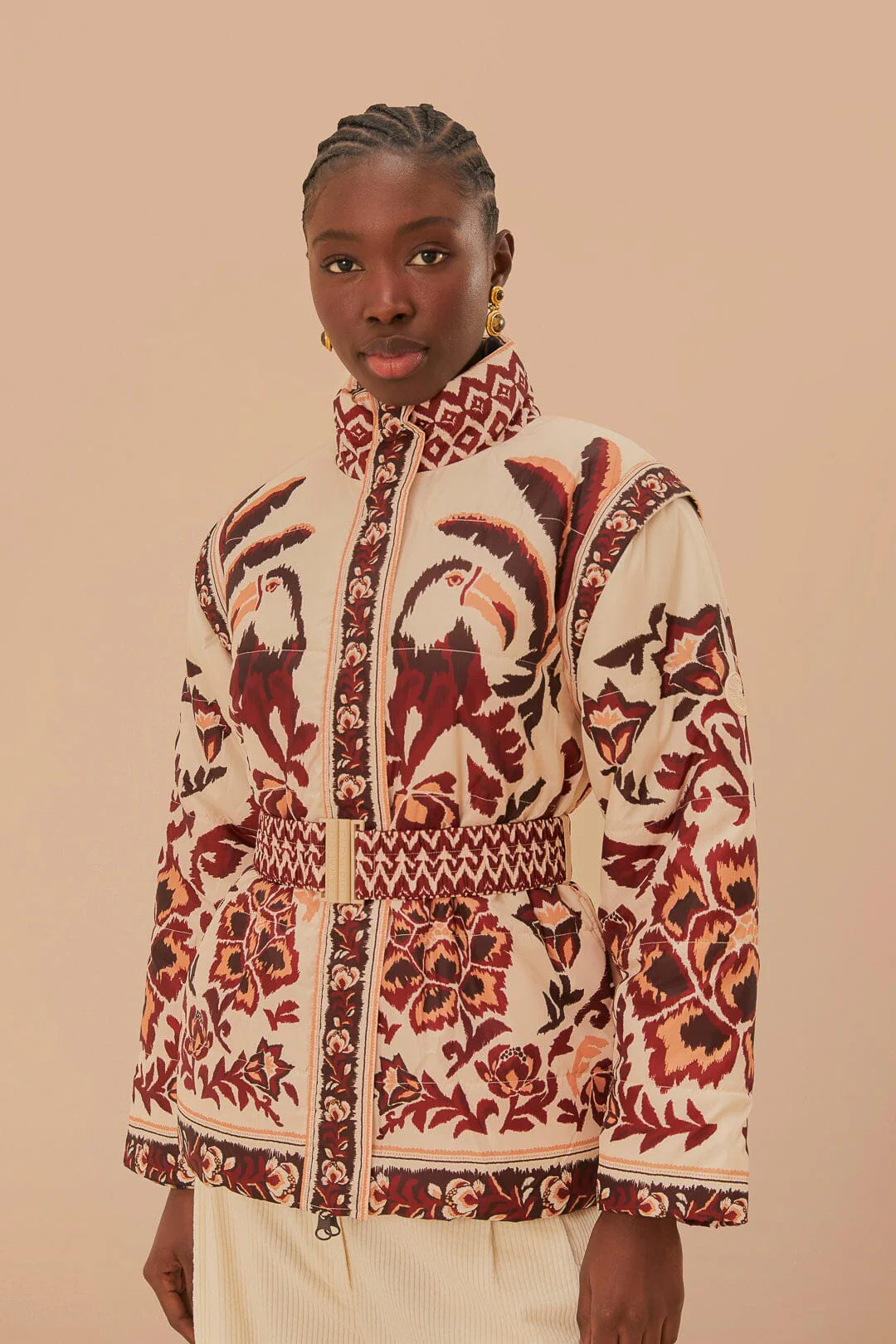 Cream Toucans Scarf Reversible Puffer Jacket - Image 3