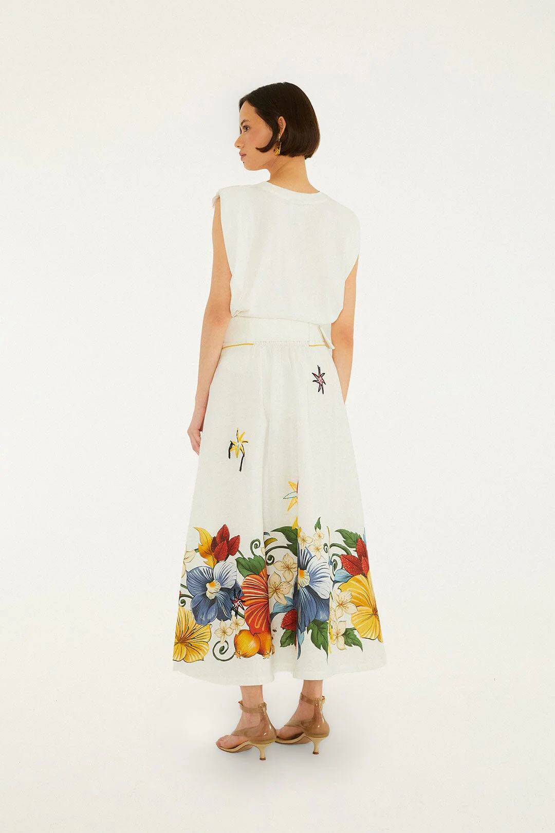 Off-White Tropi Embroidered Euroflax™ Premium Linen Maxi Skirt - Image 3