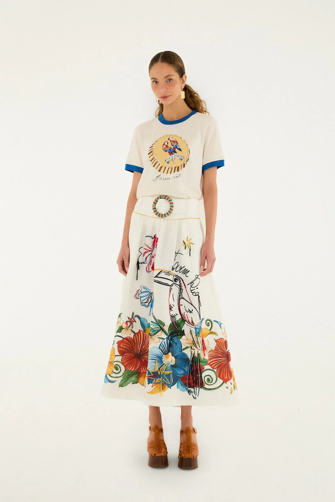 Off-White Tropi Embroidered Euroflax™ Premium Linen Maxi Skirt - Image 5