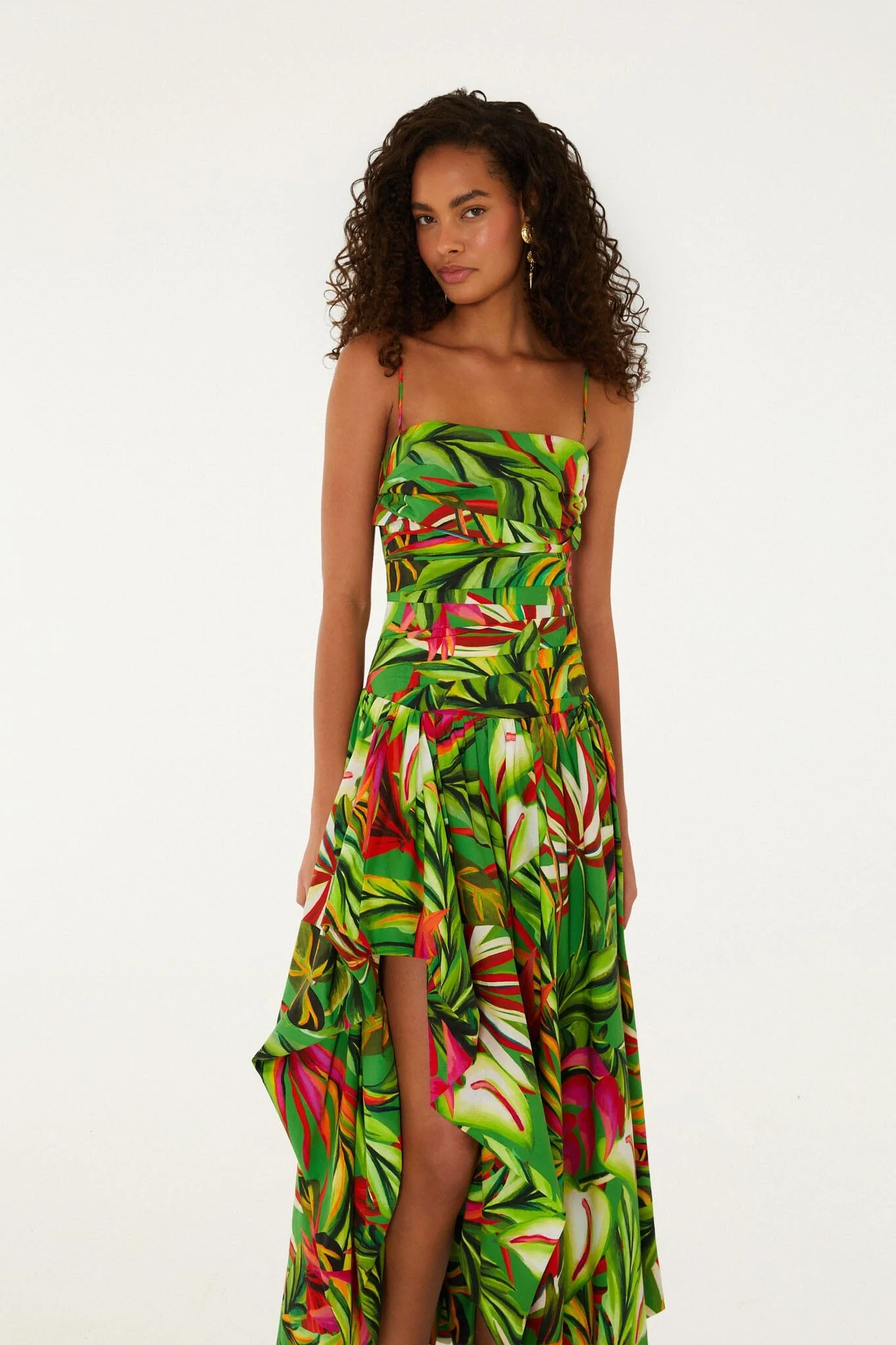 Green Tropical Dream Draped Organic Cotton Maxi Dress - Image 3