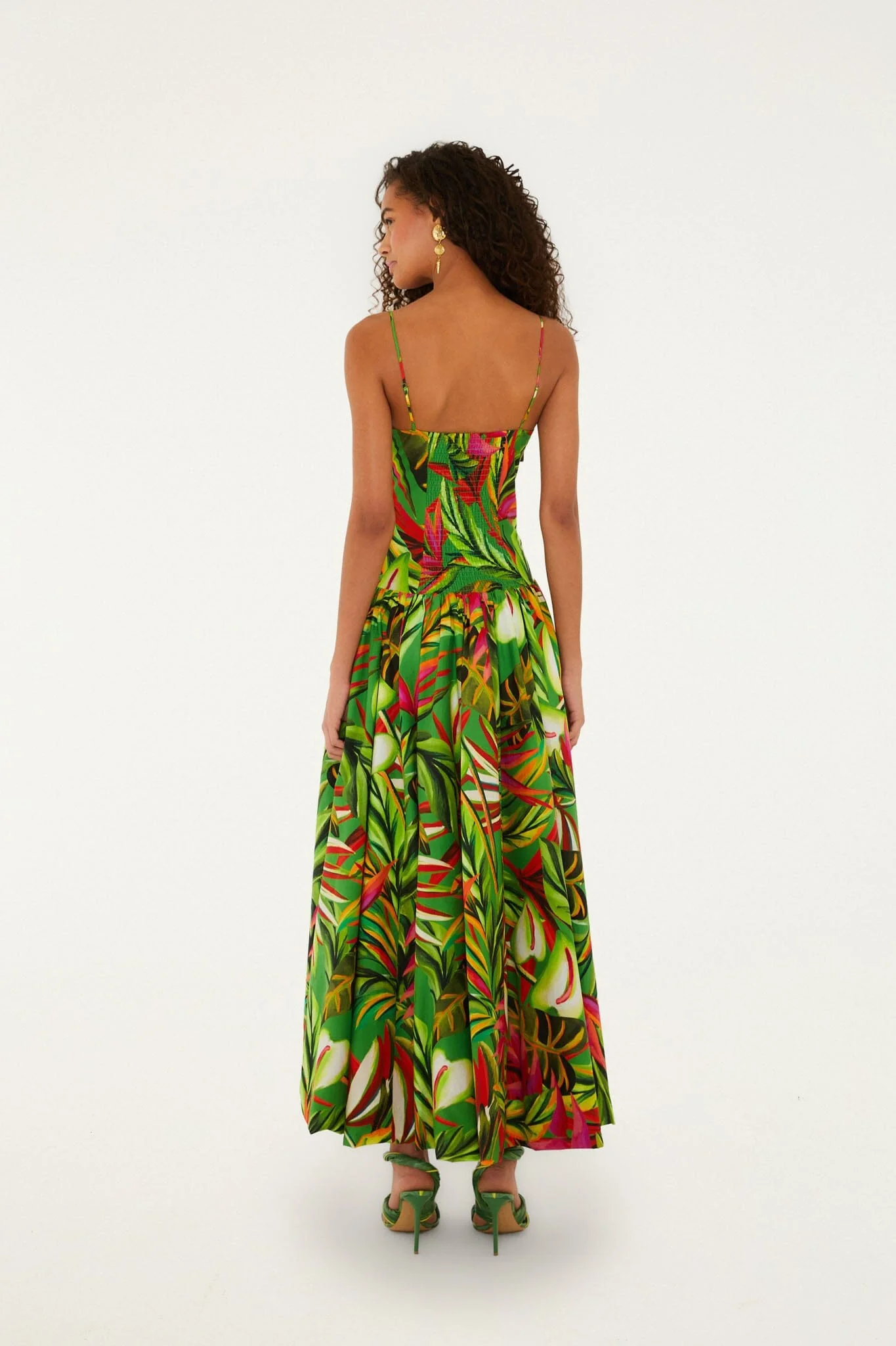 Green Tropical Dream Draped Organic Cotton Maxi Dress - Image 6