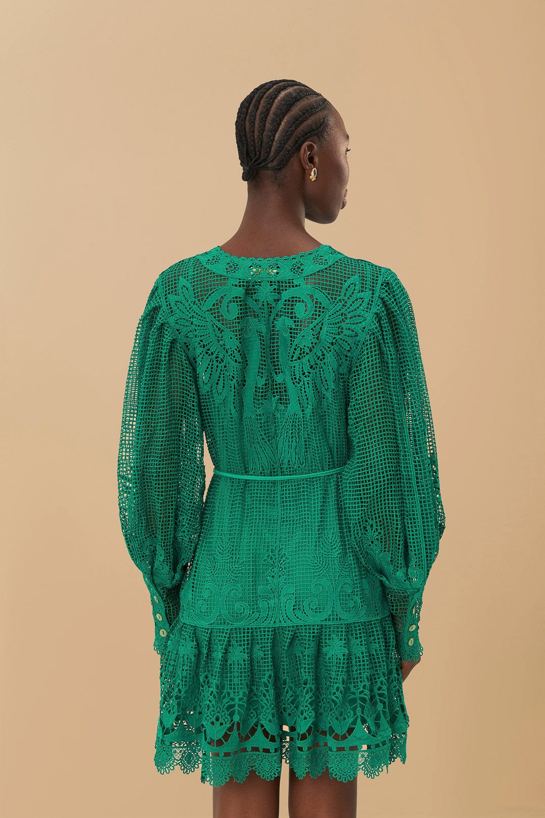 Green Tropical Flight Guipure Mini Dress - Image 3