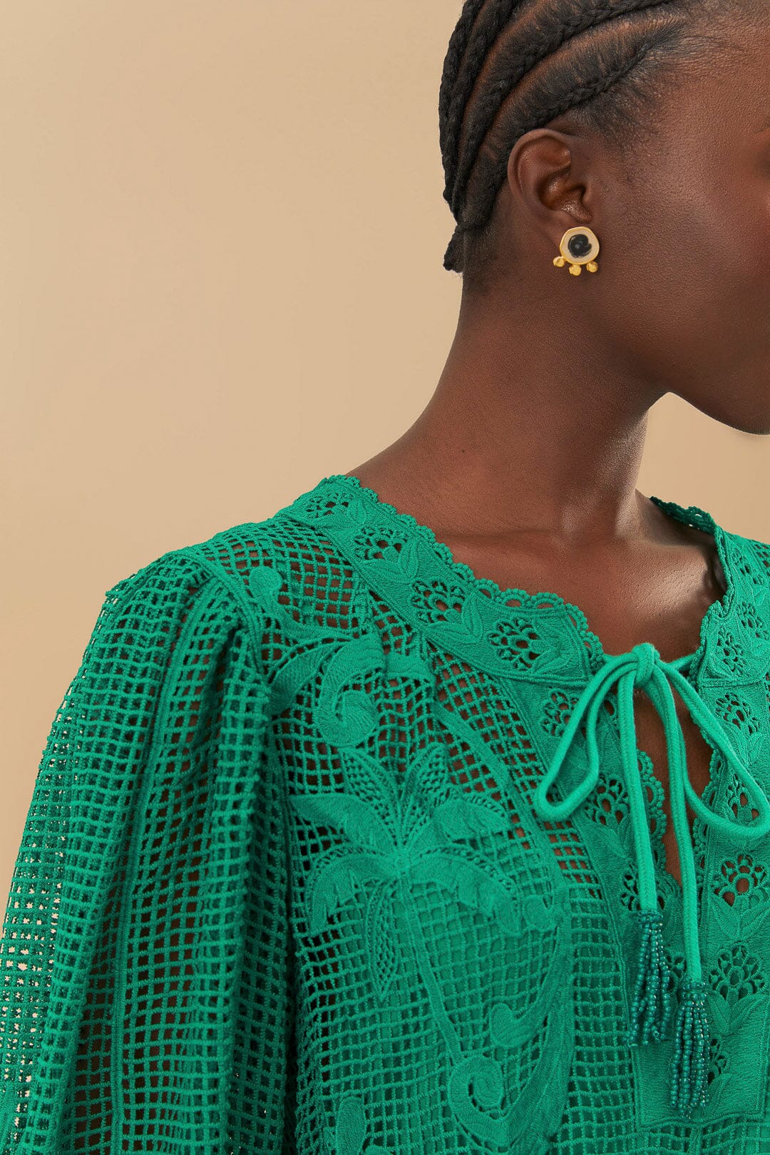 Green Tropical Flight Guipure Mini Dress - Image 4
